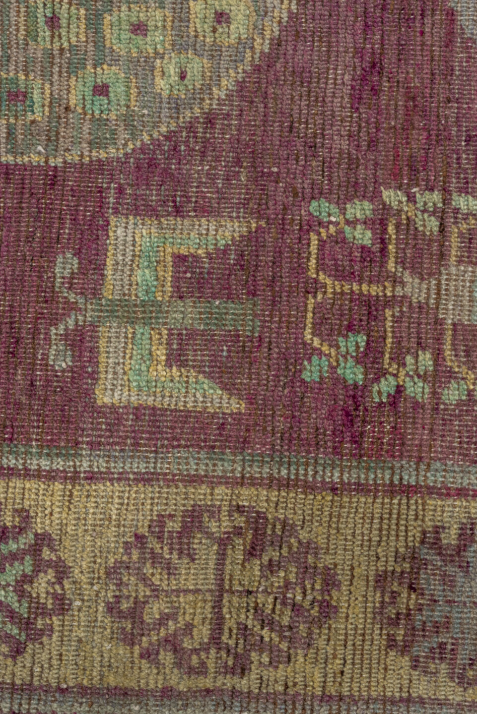 3' x 6' one-of-a-kind handmade antique Khotan small size rug. Color palette: burgundy, gold, ivory, sage, rose, taupe, green
