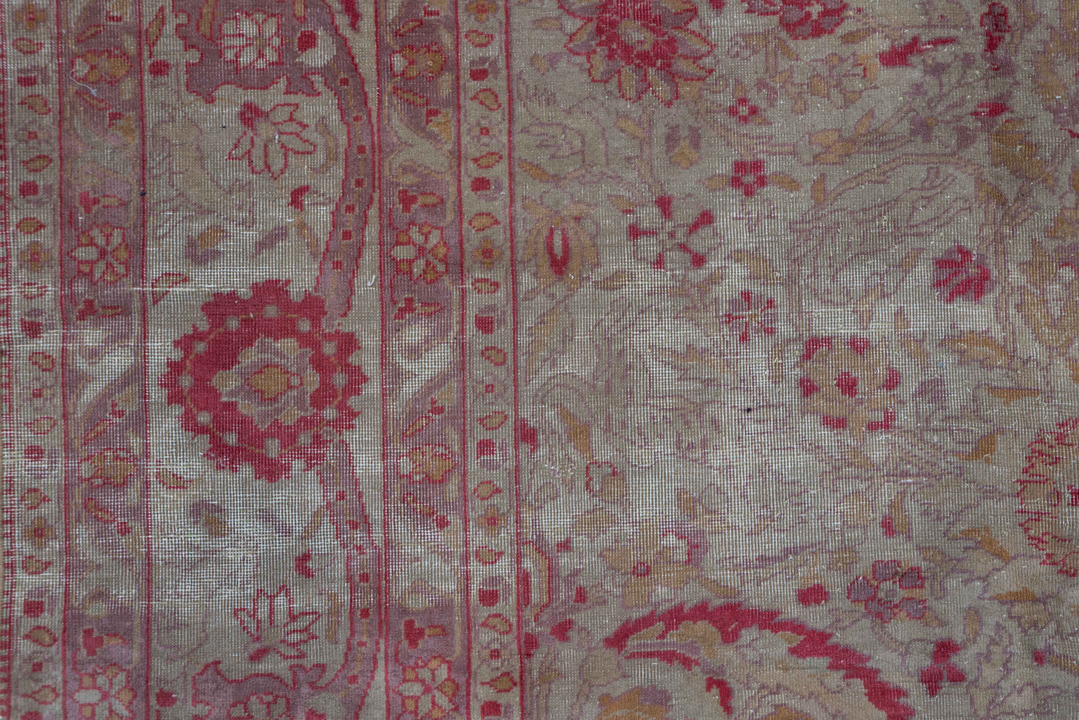 7' x 10' one-of-a-kind handmade antique Sivas large size rug. Color palette: beige, rose, dusty pink, taupe, ivory, gold