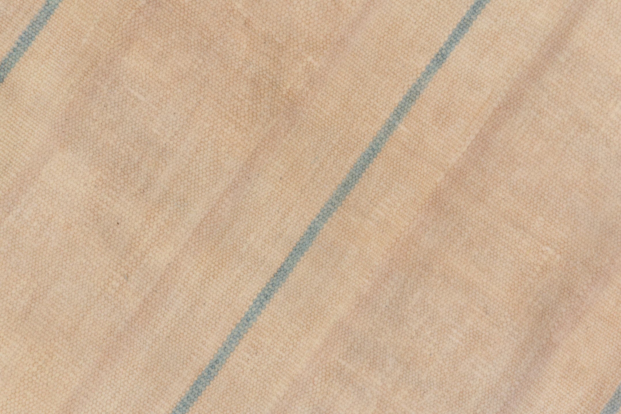 13' x 17' one-of-a-kind handmade antique Dhurrie oversize rug. Color palette: ivory, cream, pale blue, beige, light blue