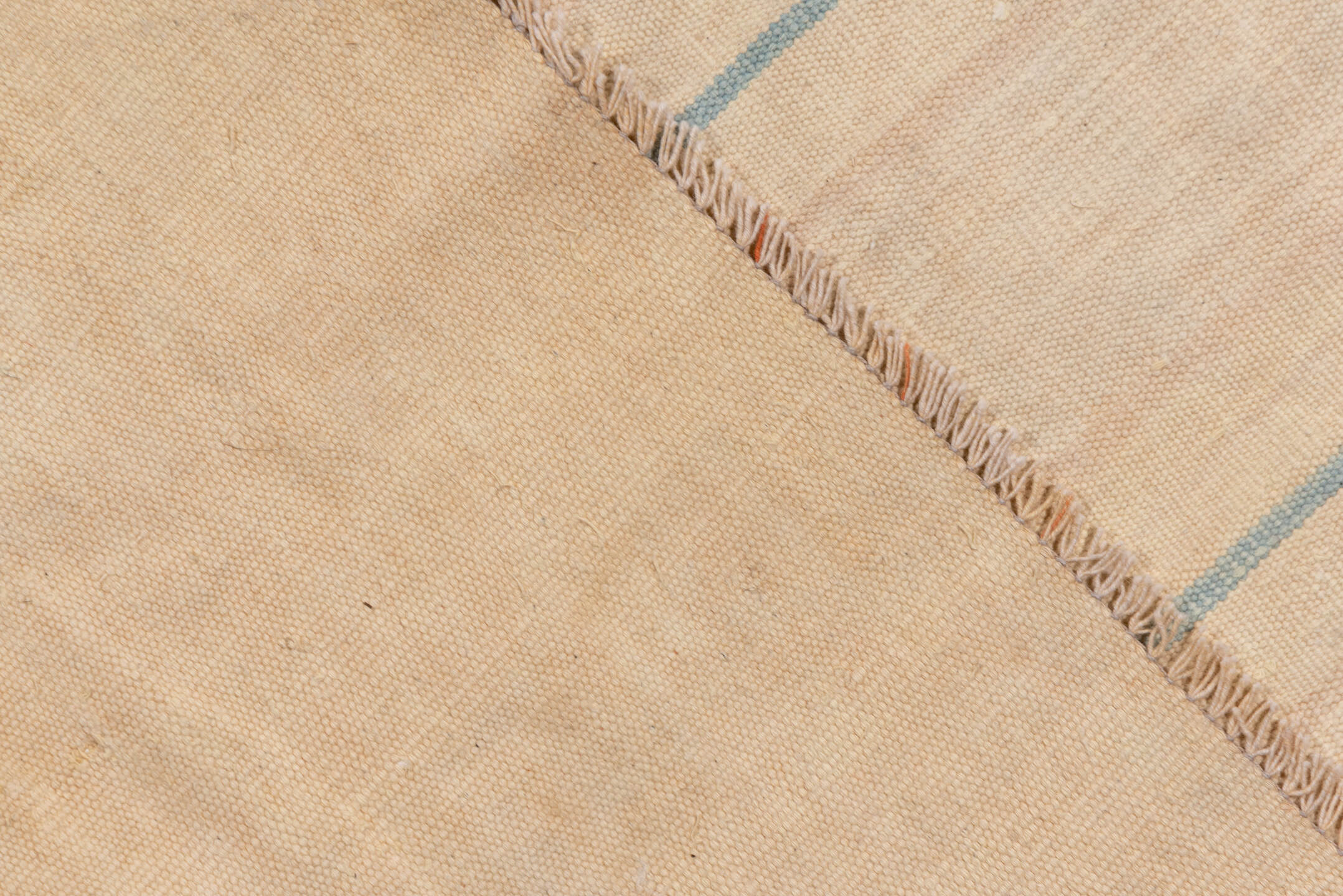 13' x 17' one-of-a-kind handmade antique Dhurrie oversize rug. Color palette: ivory, cream, pale blue, beige, light blue