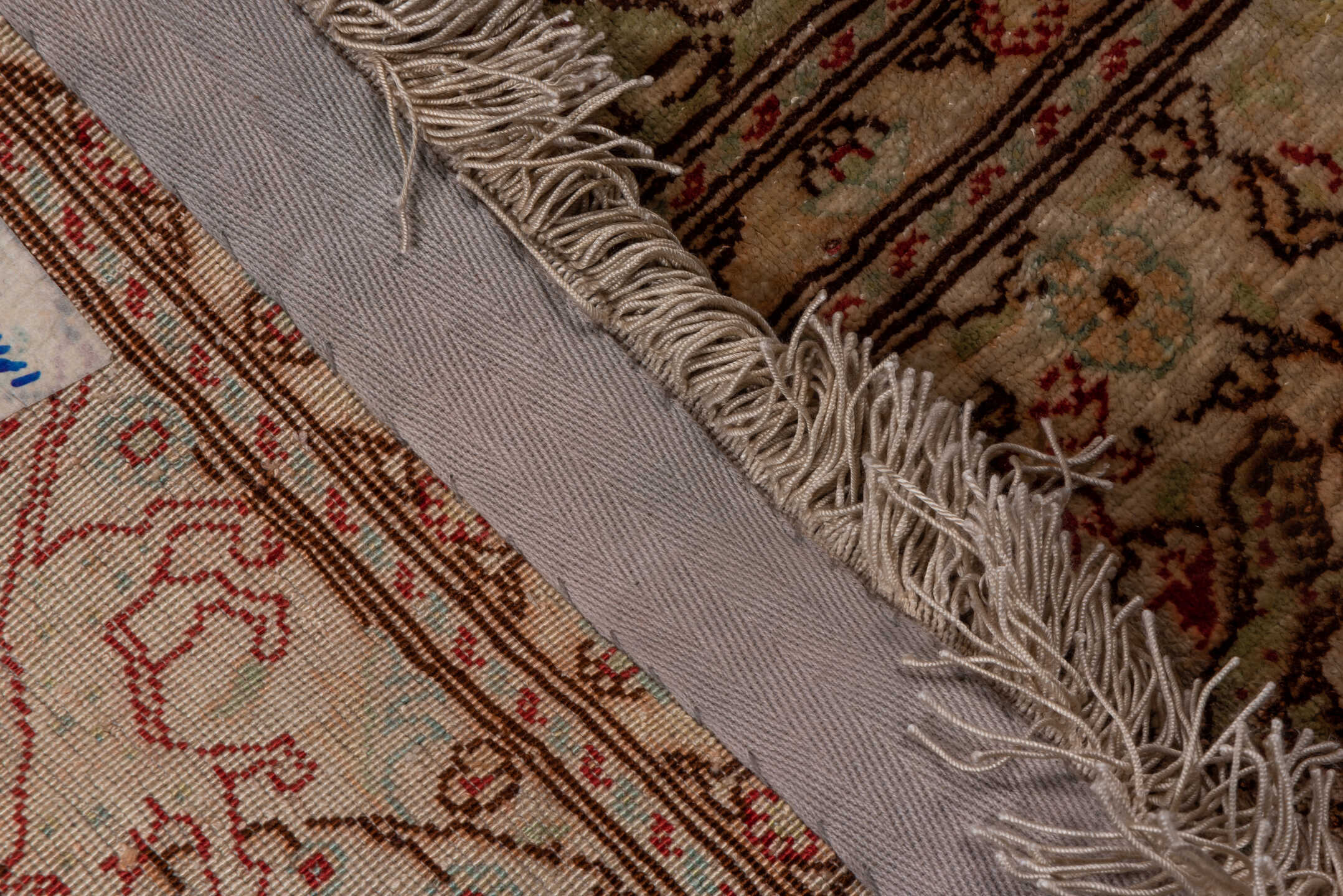 4' x 5' one-of-a-kind handmade antique Hereke small size rug. Color palette: ivory, blush, sage, rust, taupe, rose, camel