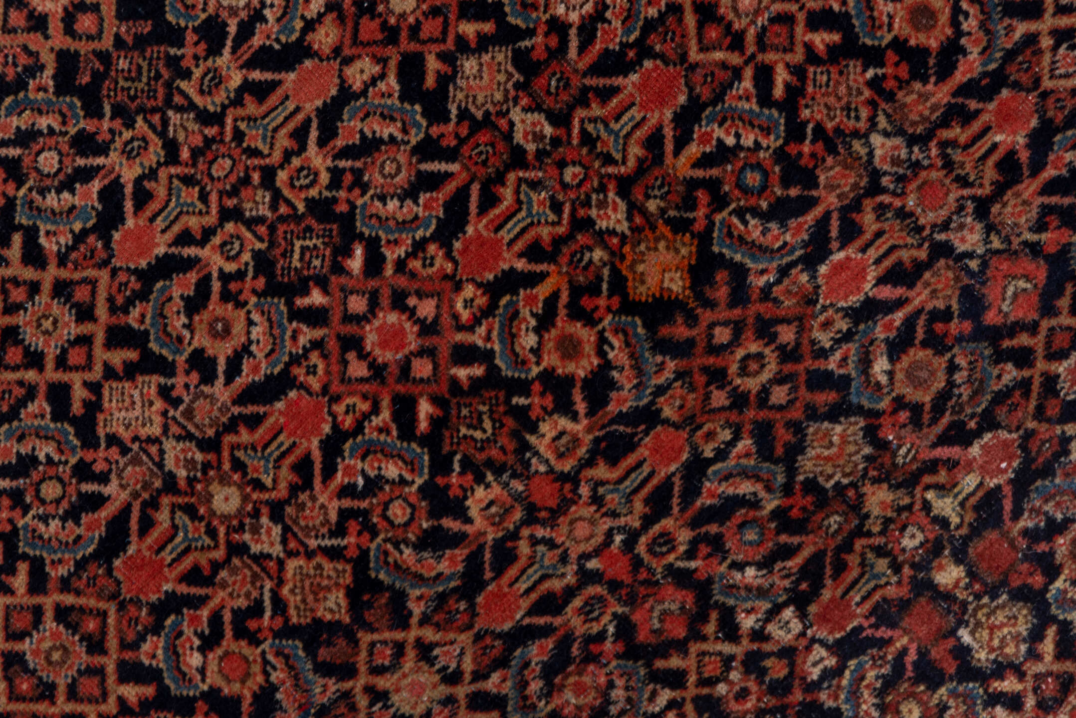 4' x 6' one-of-a-kind handmade vintage Far.Sarouk small size rug. Color palette: navy, rust, rose, ivory, burgundy, slate