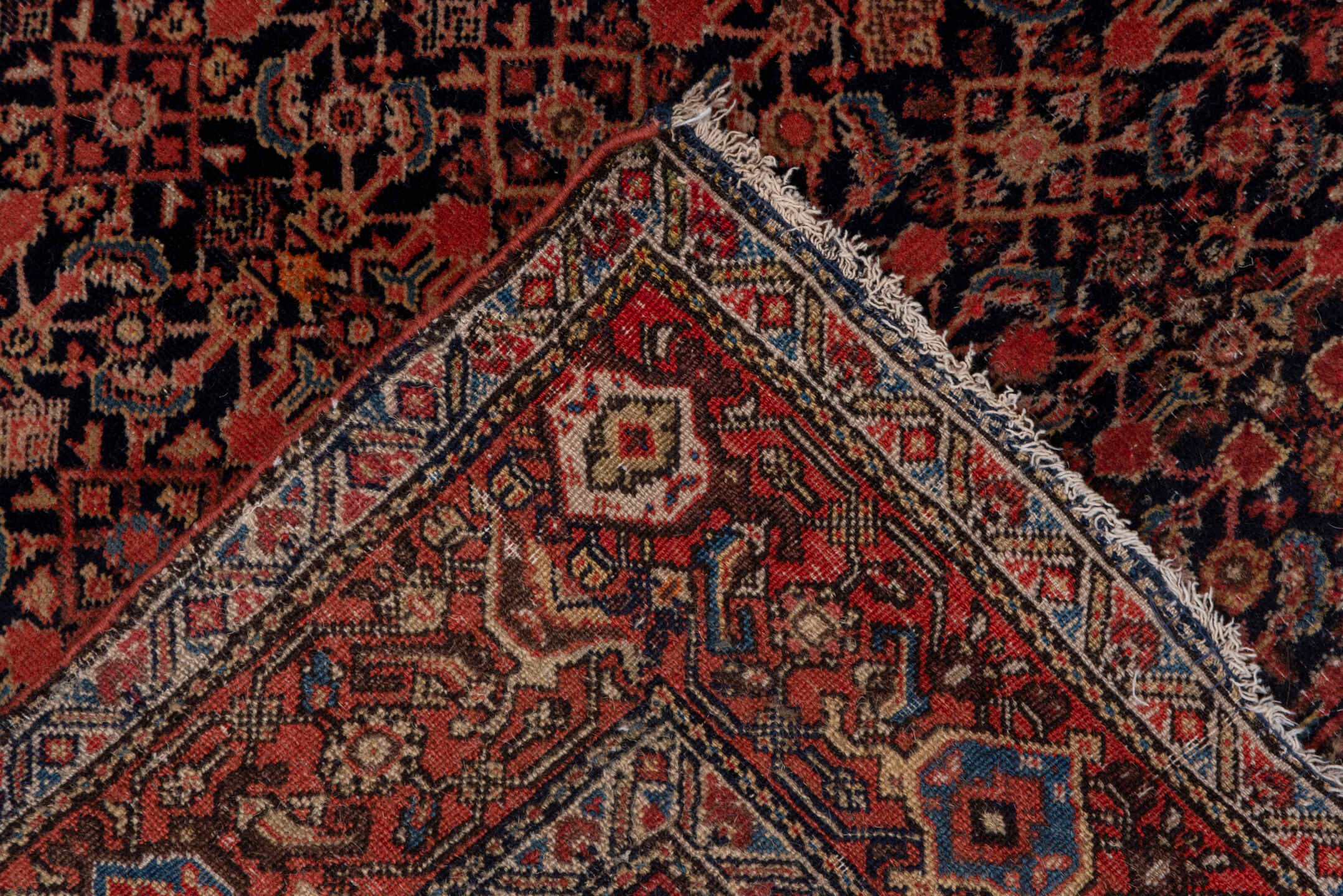 4' x 6' one-of-a-kind handmade vintage Far.Sarouk small size rug. Color palette: navy, rust, rose, ivory, burgundy, slate
