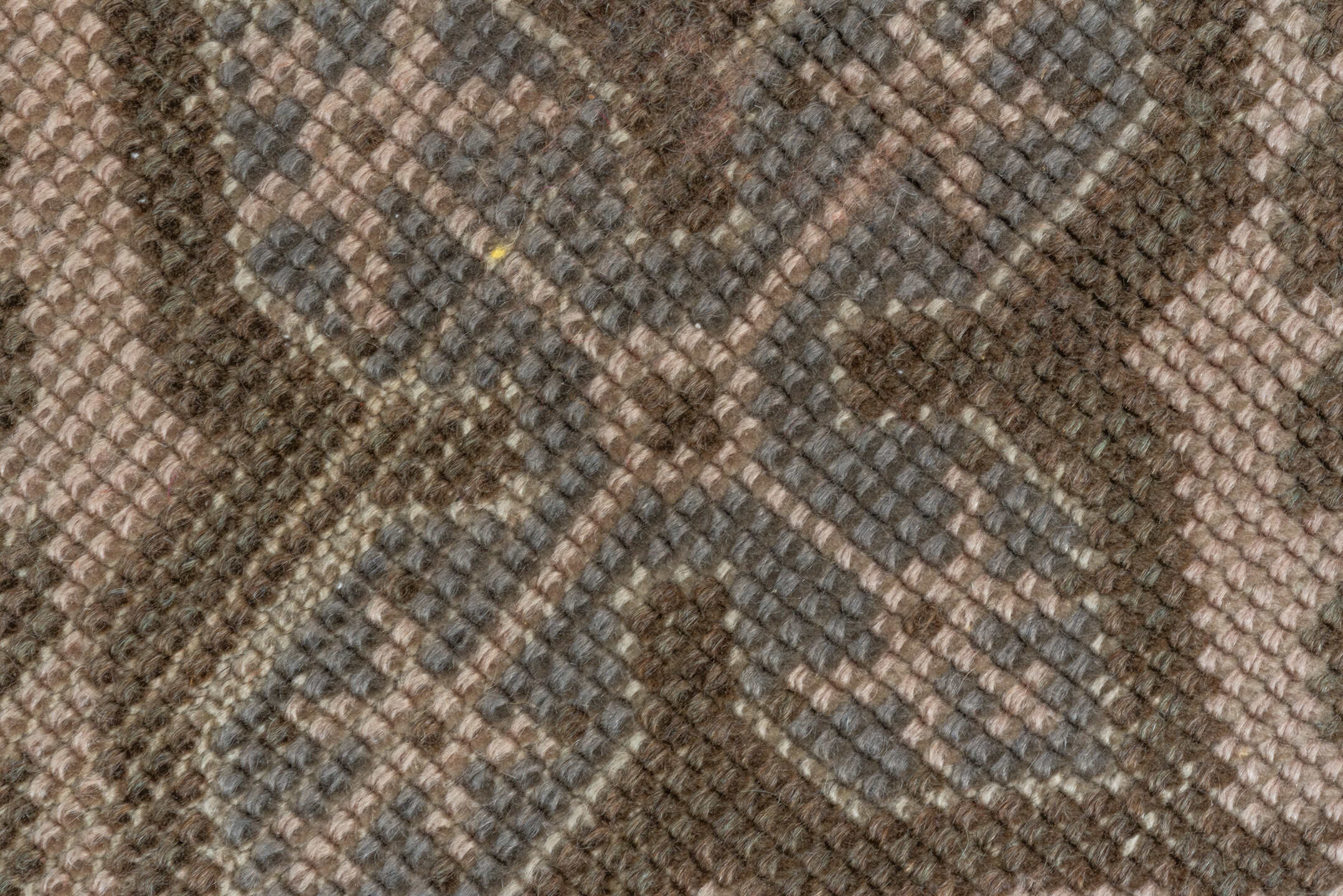 7' x 10' one-of-a-kind handmade vintage Oushak large size rug. Color palette: brown, gray, light gray, off-white, pink, snow