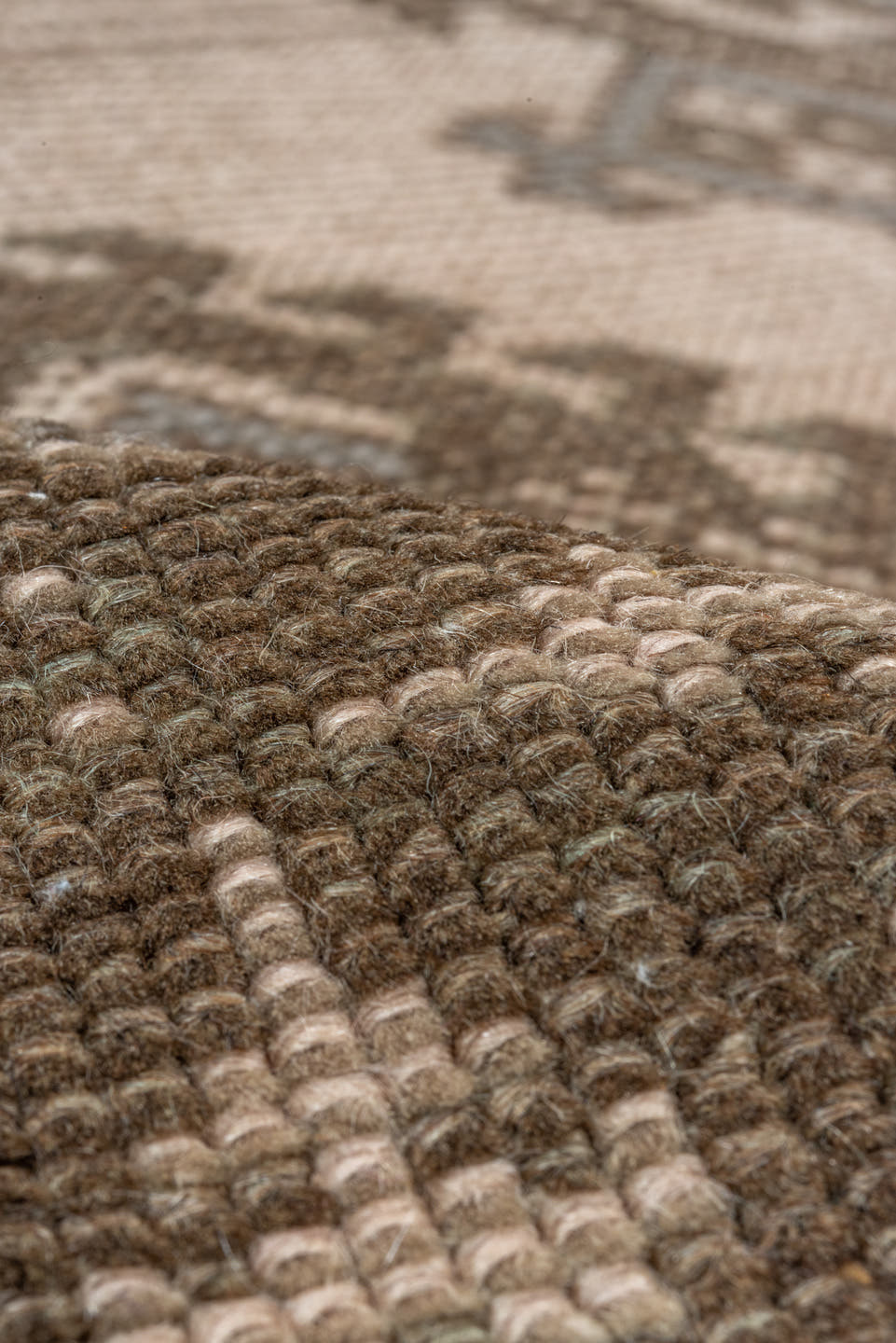 7' x 10' one-of-a-kind handmade antique Oushak large size rug. Color palette: taupe, brown, charcoal, greige, ivory, beige