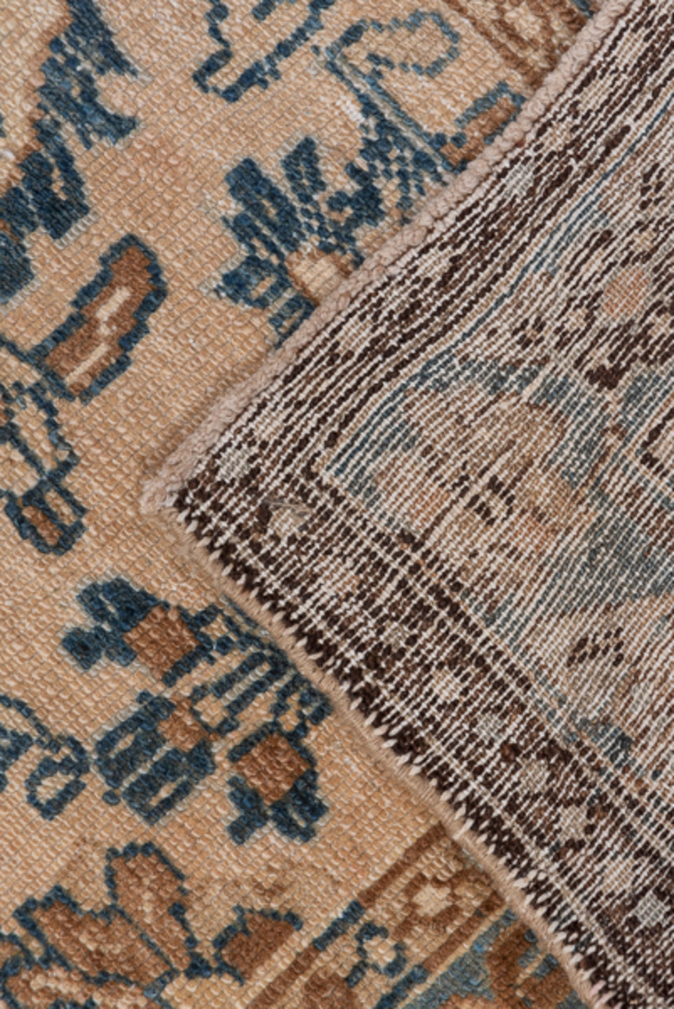 3' x 6' one-of-a-kind handmade antique Sivas small size rug. Color palette: ivory, camel, sky_blue, taupe, slate, tan, beige