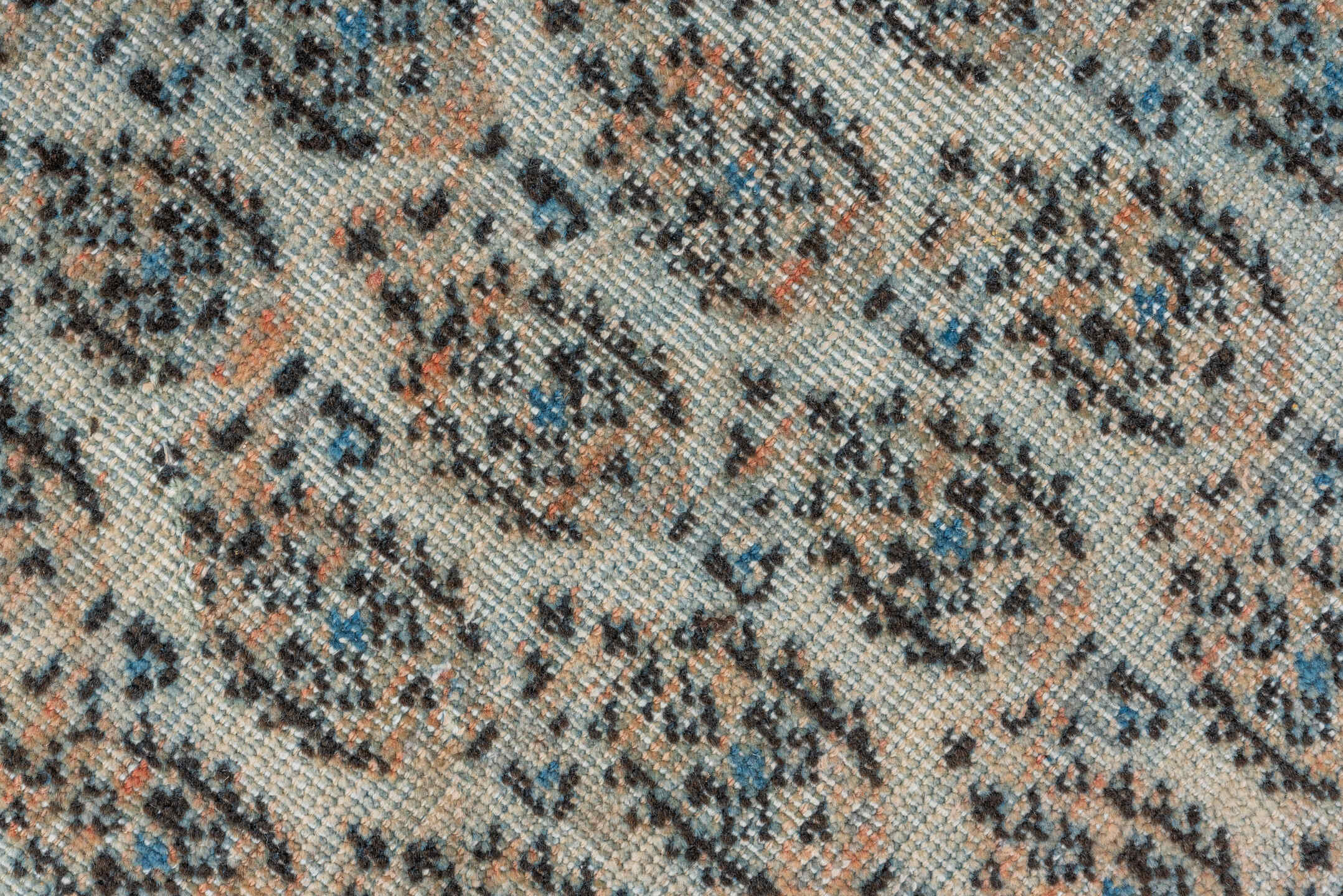 3' x 5' one-of-a-kind handmade vintage Sivas small size rug. Color palette: black, blue, brown, dim gray, gray, light gray