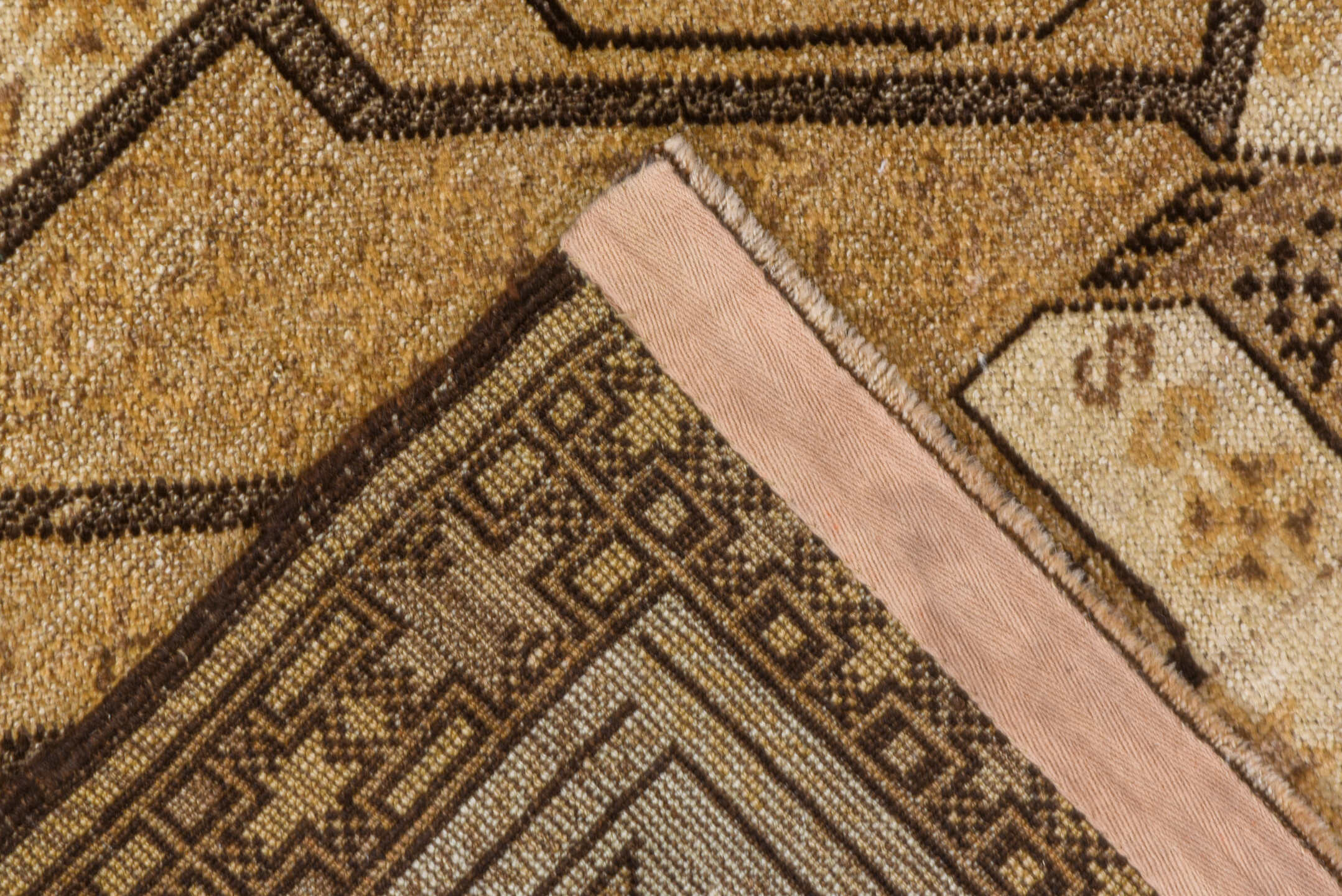 3' x 4' one-of-a-kind handmade antique Belouch small size rug. Color palette: camel, brown, ivory, taupe, charcoal, beige