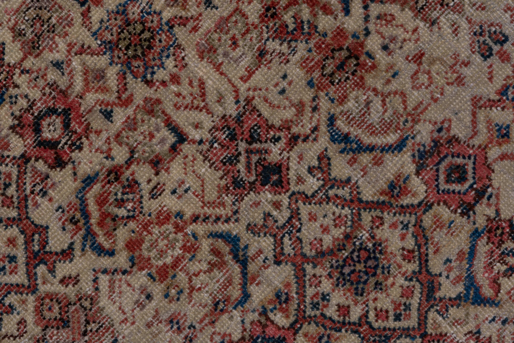 8' x 19' one-of-a-kind handmade vintage Farahan rug. Color palette: black, blue, brown, charcoal, gray, pink, red