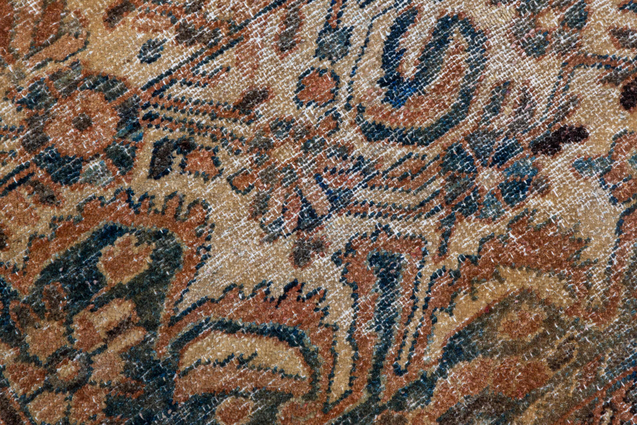 5' x 6' one-of-a-kind handmade vintage Sivas rug. Color palette: taupe, brown, ivory, terra cotta, navy, slate, camel, sage