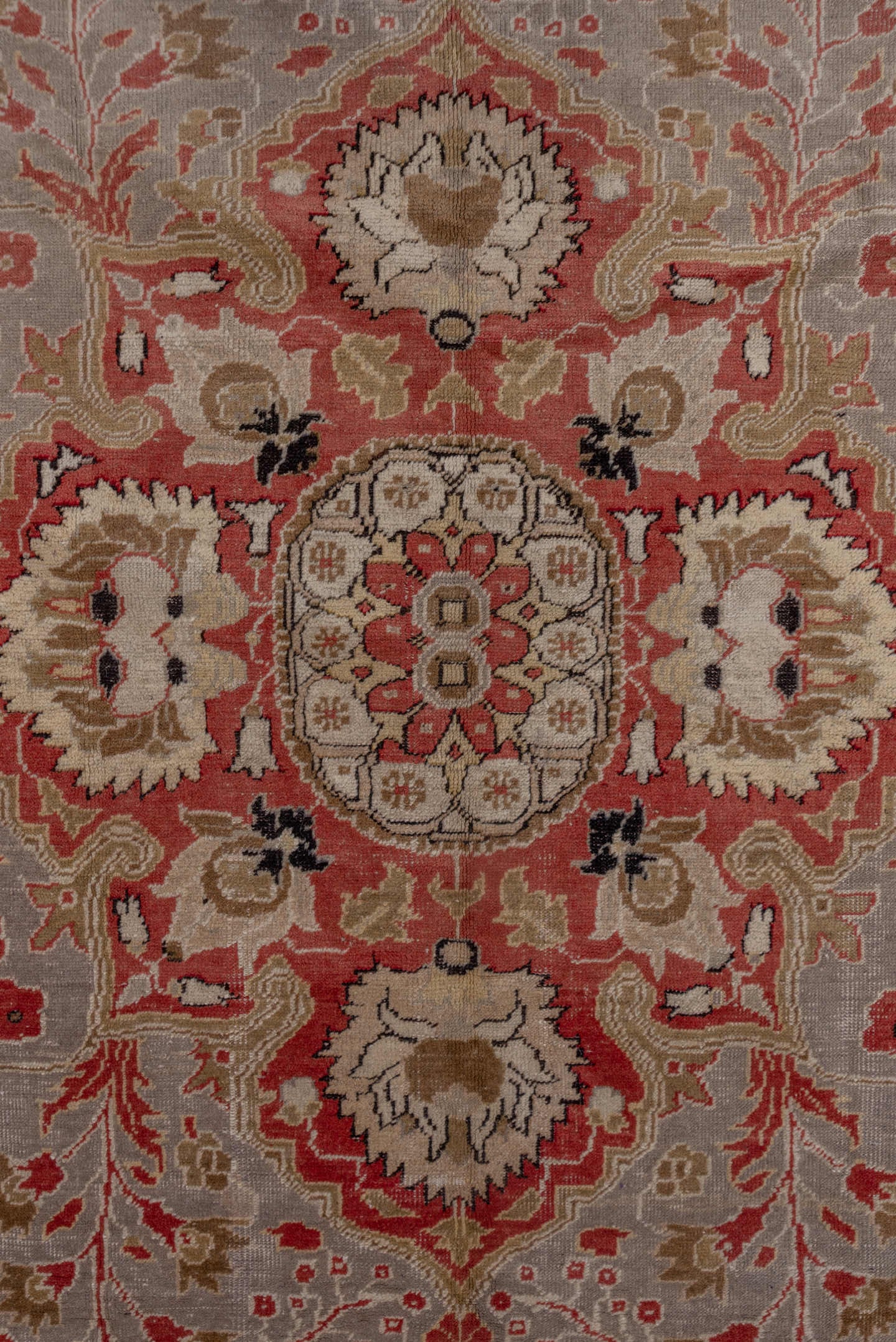 6' x 9' one-of-a-kind handmade vintage Oushak medium size rug. Color palette: taupe, blush, ivory, coral, beige, sage, brown