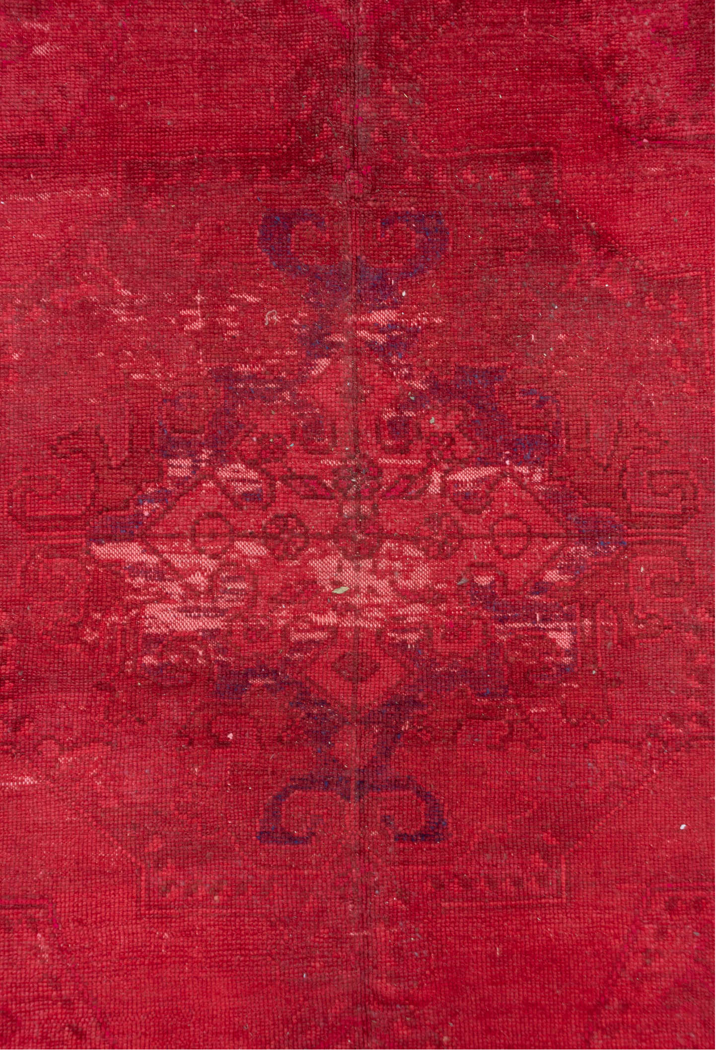 8' x 9' one-of-a-kind handmade vintage Overdyed rug. Color palette: brown, burgundy, indian red, light coral, light gray