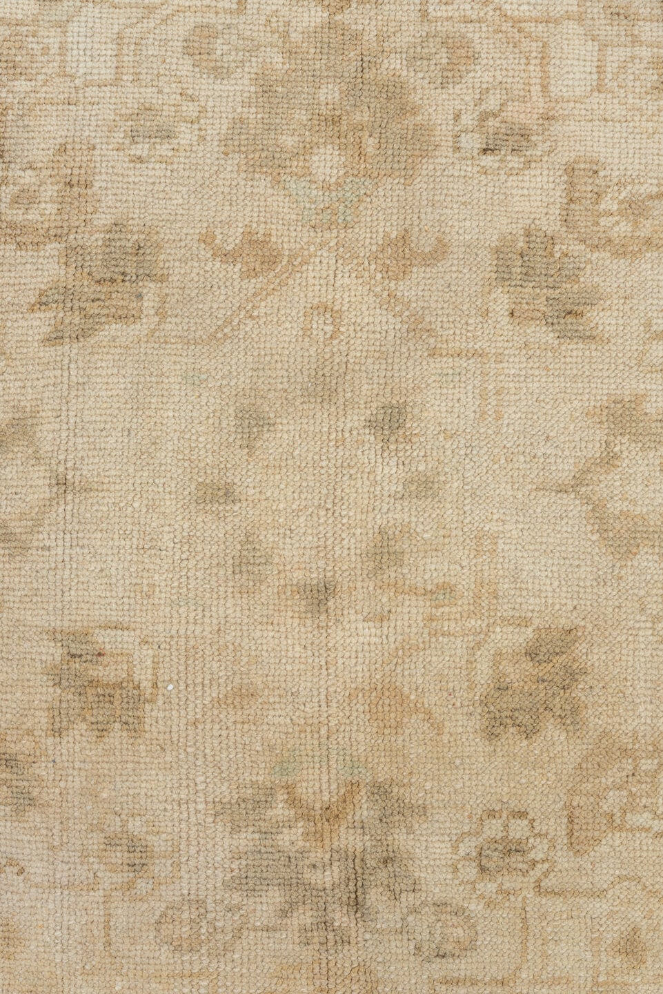 6' x 10' one-of-a-kind handmade vintage Oushak large size rug. Color palette: ivory, beige, taupe, sand, greige, gray