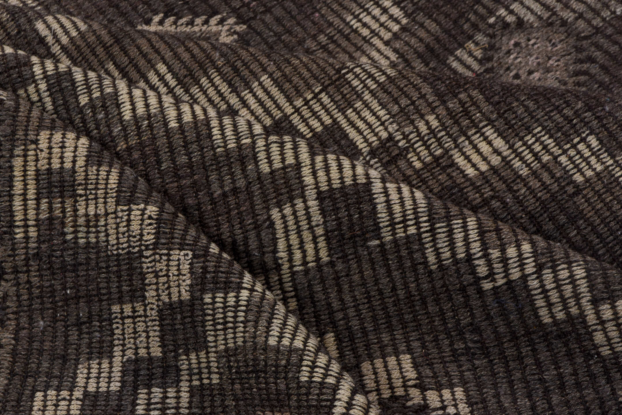 6' x 9' one-of-a-kind handmade vintage Jijim medium size rug. Color palette: charcoal, taupe, brown, ivory, mauve, gray