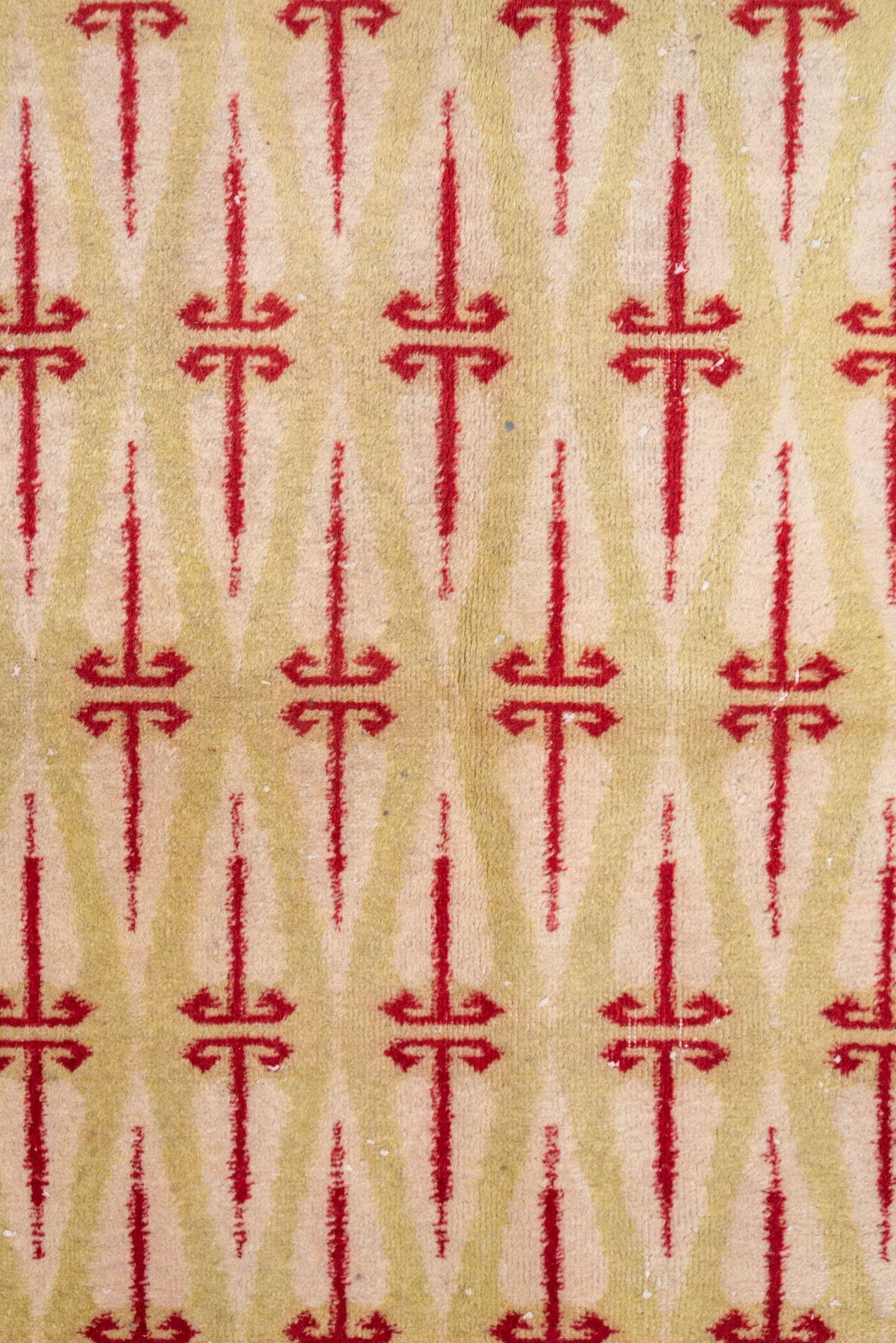 4' x 8' one-of-a-kind handmade vintage Zeki Muran rug. Color palette: ivory, crimson, cream, red
