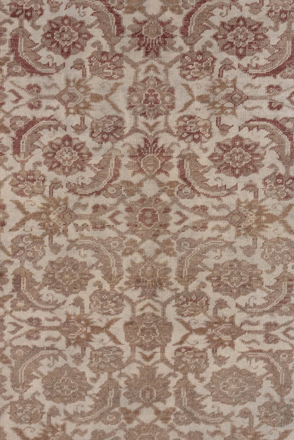 6' x 9' one-of-a-kind handmade antique Kaisary medium size rug. Color palette: taupe, ivory, rose, camel, beige, gray, pink