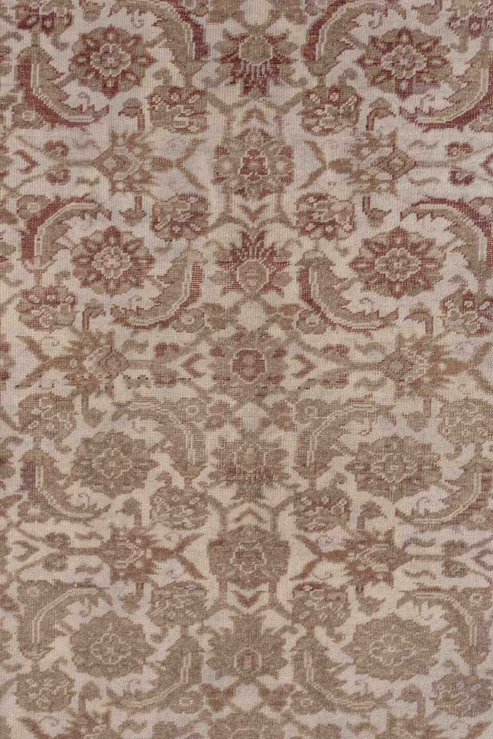 6' x 9' one-of-a-kind handmade vintage Kaisary medium size rug. Color palette: brown, gray, light gray, off-white, pink