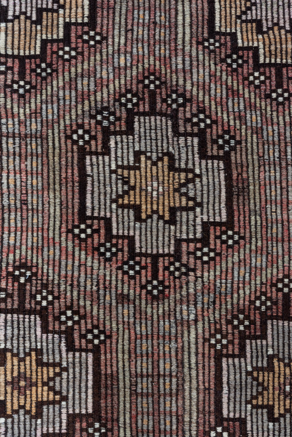 5' x 8' one-of-a-kind handmade vintage Jijim medium size rug. Color palette: rose, ivory, brown, taupe, charcoal, pink, red