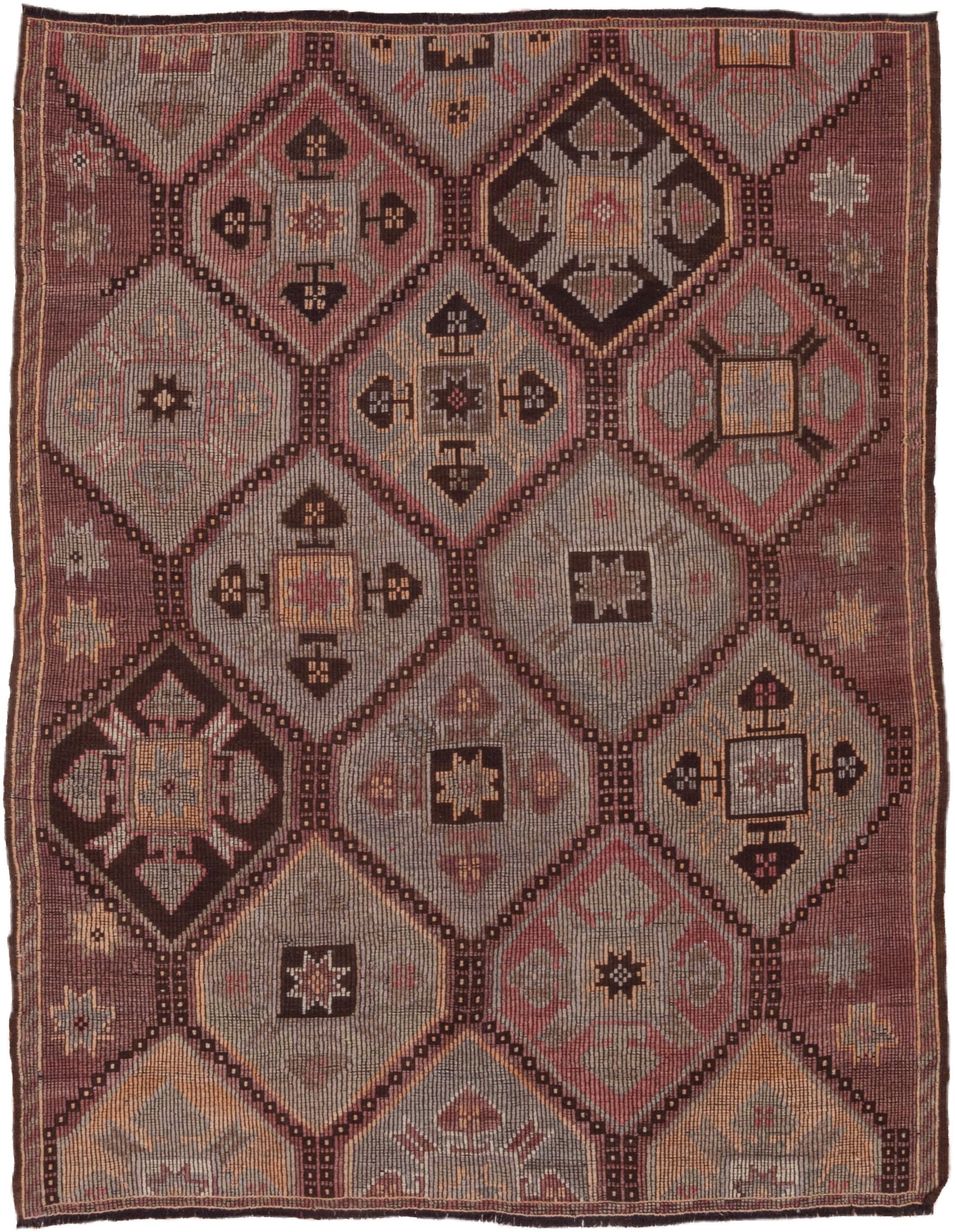 6' x 8' one-of-a-kind handmade vintage Jijim medium size rug. Color palette: taupe, rose, brown, dusty pink, peach, ivory