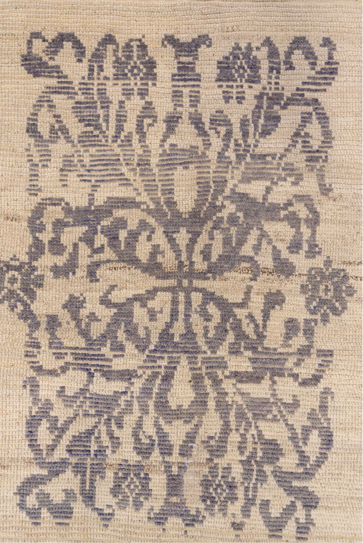 4' x 5' one-of-a-kind handmade vintage Tulu small size rug. Color palette: brown, gray, light gray, off-white, pink, snow