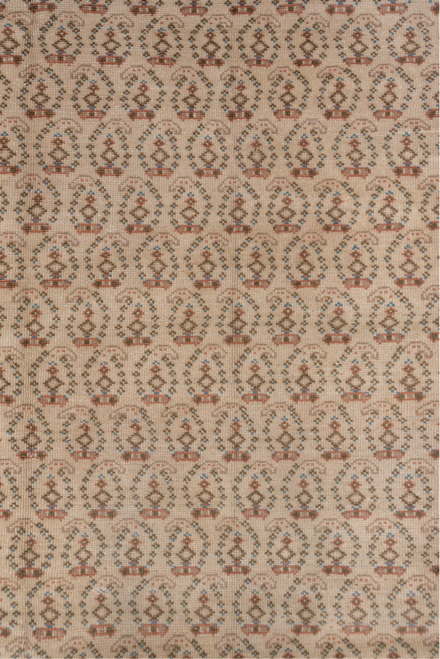 6' x 9' one-of-a-kind handmade vintage Oushak medium size rug. Color palette: brown, gray, light gray, off-white, pink