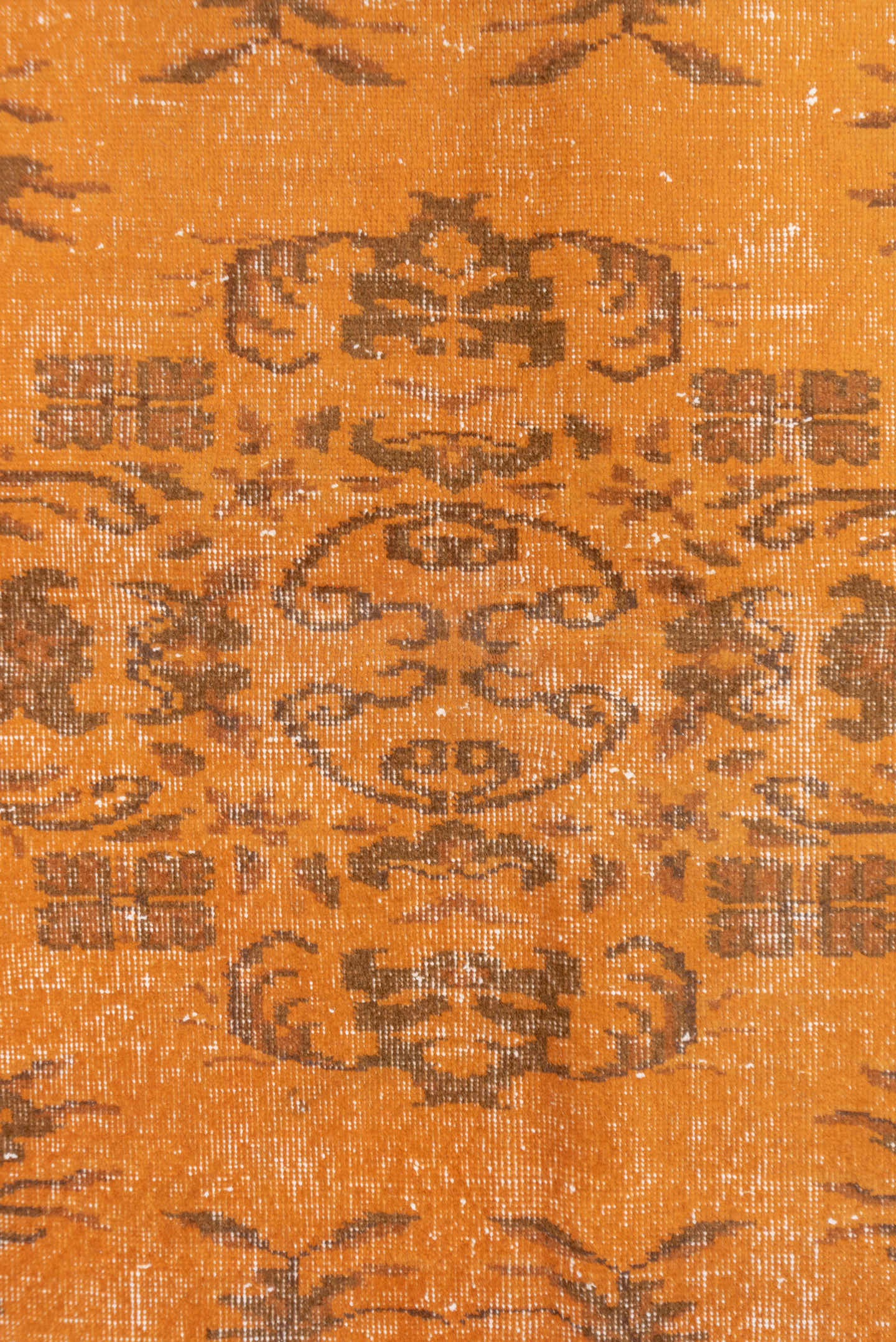 5' x 8' one-of-a-kind handmade vintage Overdyed medium size rug. Color palette: terra cotta, rust, sienna, camel, taupe