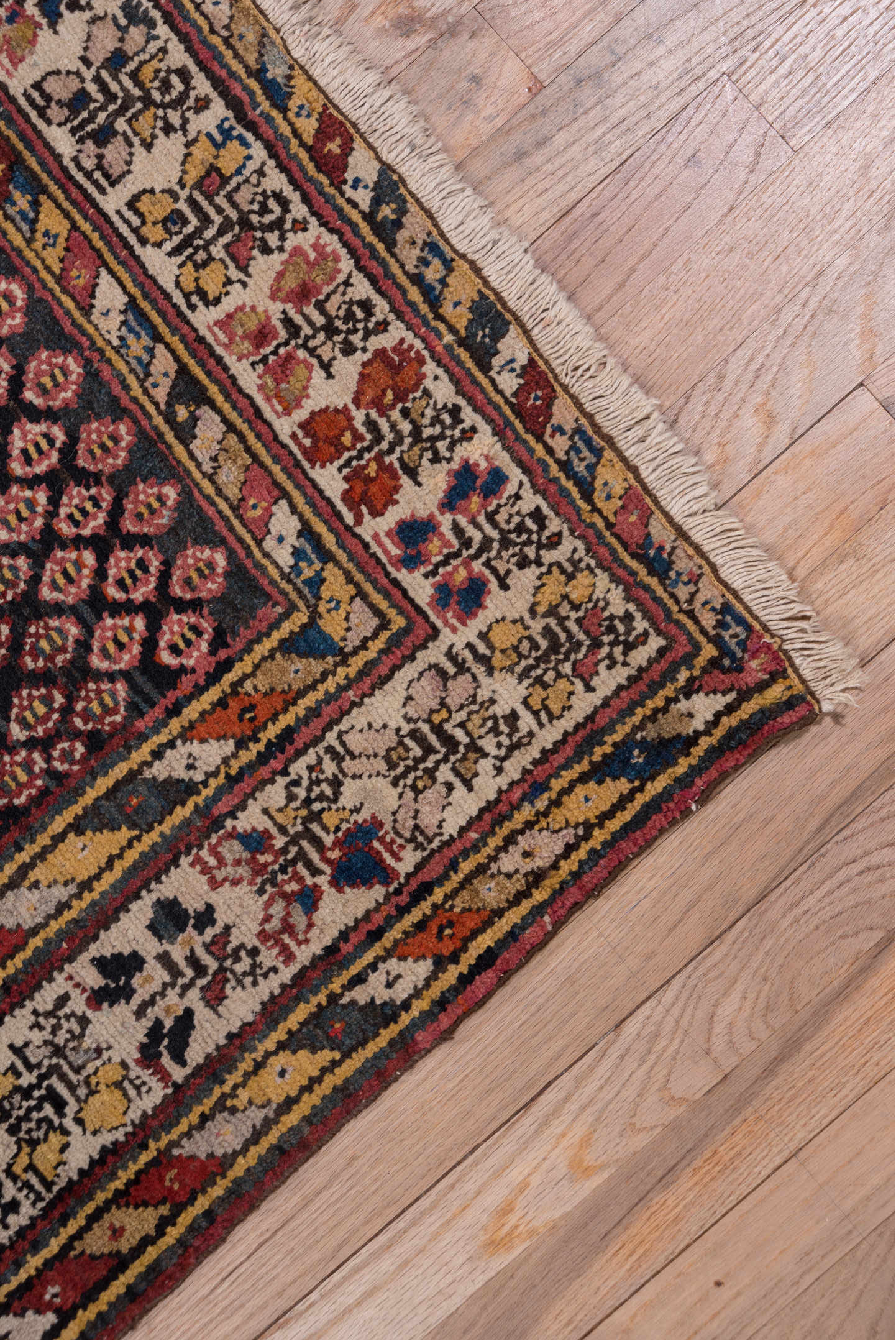 3' x 12' one-of-a-kind handmade antique Malayer runner rug. Color palette: navy, ivory, rust, burgundy, camel, indigo, gold