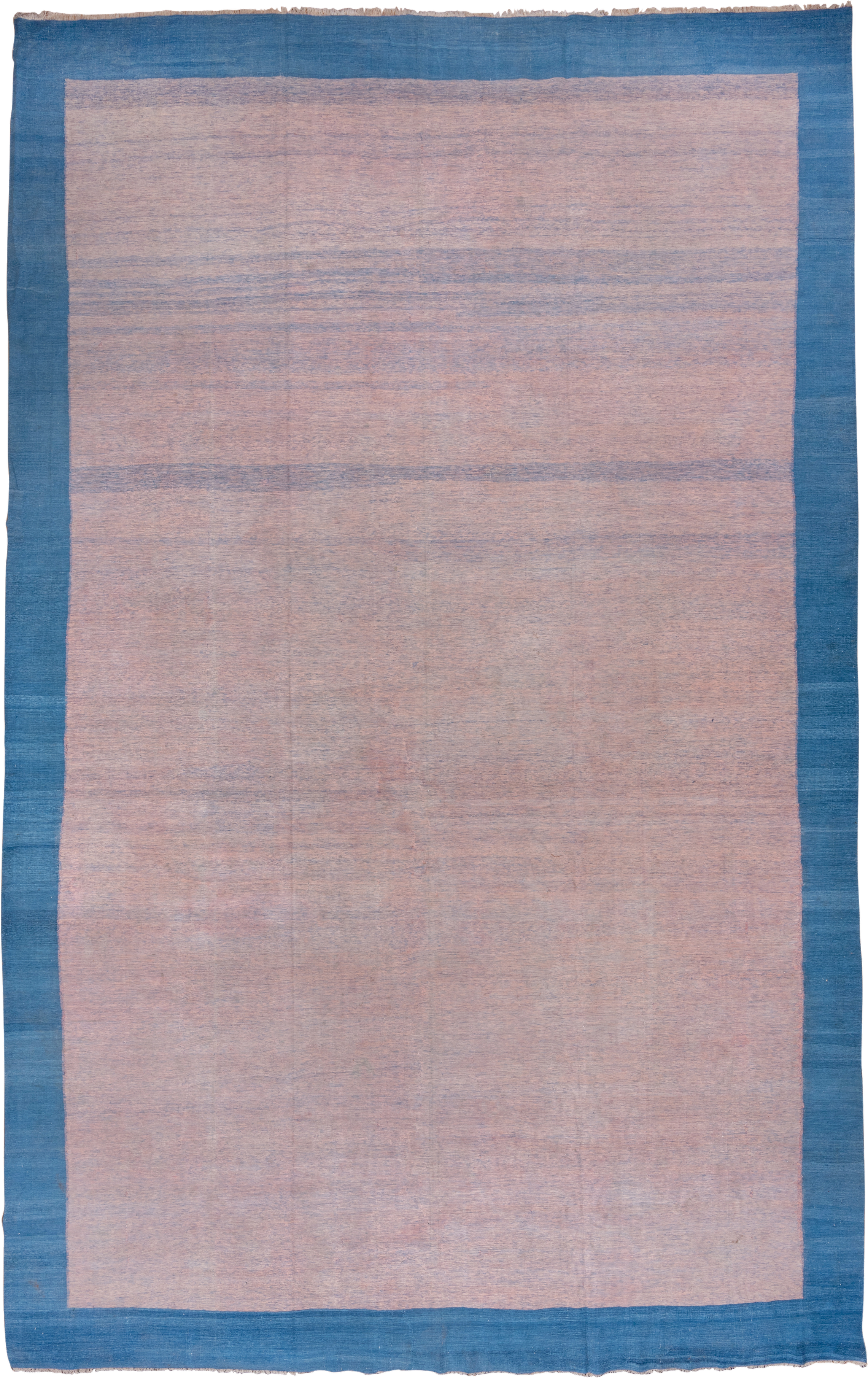 12' x 19' one-of-a-kind handmade vintage Dhurrie oversize rug. Color palette: blush, blue, powder blue, rose, pink