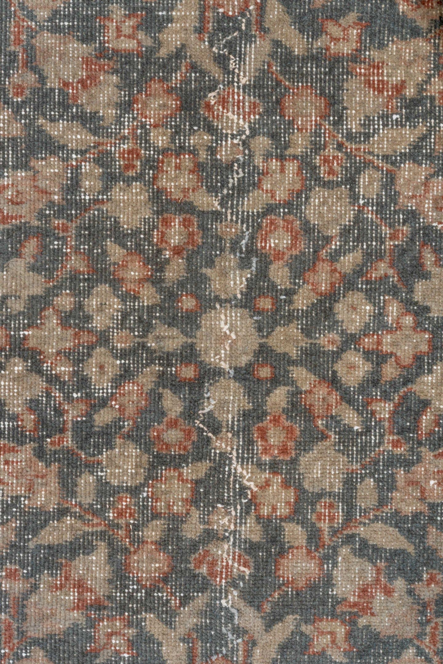 7' x 10' one-of-a-kind handmade vintage Oushak large size rug. Color palette: blue-gray, ivory, blush, taupe, rose, slate
