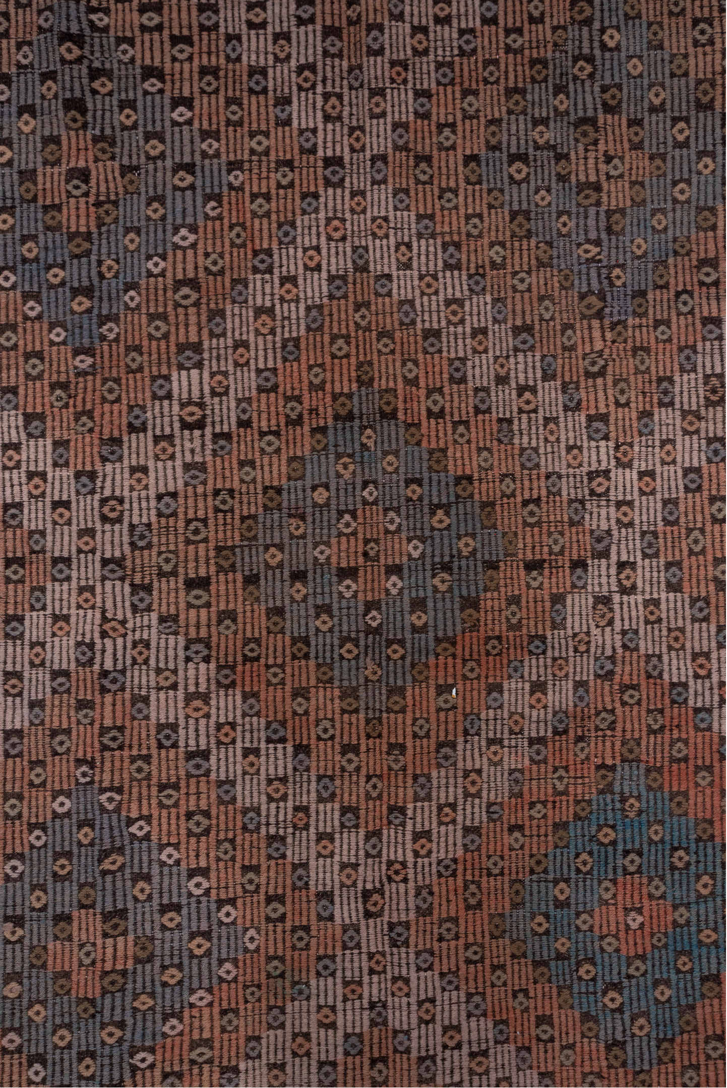 6' x 11' one-of-a-kind handmade vintage Jijim large size rug. Color palette: brown, rust, slate, ivory, charcoal, blue