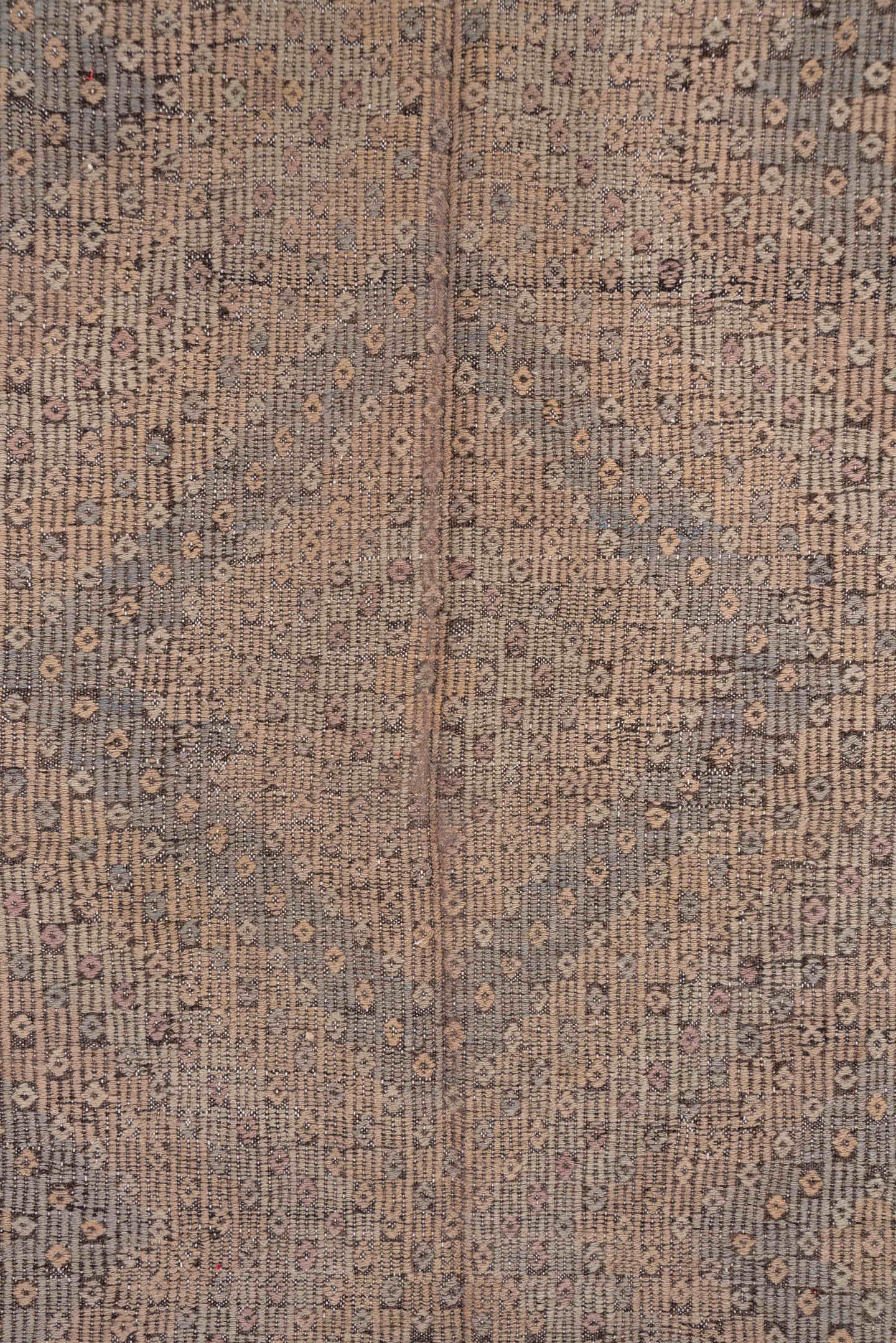 6' x 10' one-of-a-kind handmade vintage Jijim large size rug. Color palette: taupe, brown, charcoal, dusty rose, mauve