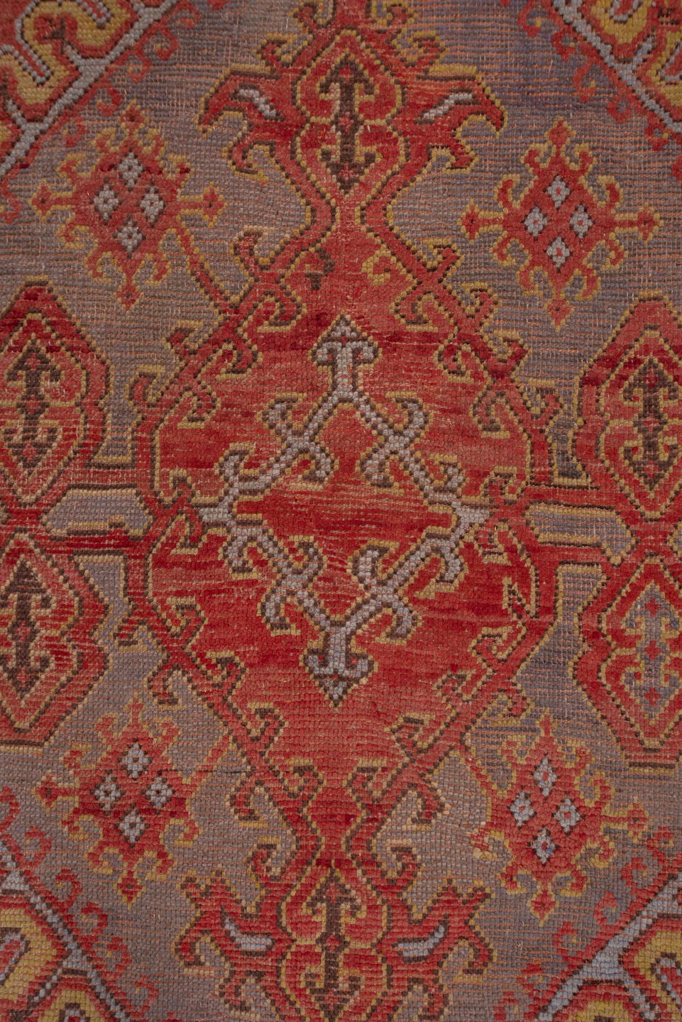 13' x 15' one-of-a-kind handmade vintage Oushak oversize rug. Color palette: terra cotta, rust, taupe, rose, burgundy, gold