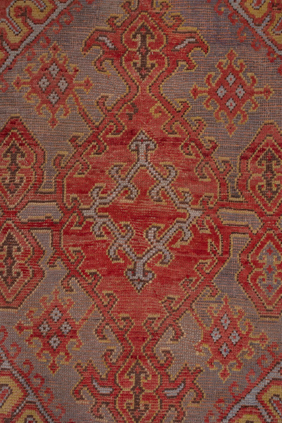 13' x 15' one-of-a-kind handmade vintage Oushak oversize rug. Color palette: terra cotta, rust, taupe, rose, burgundy, gold