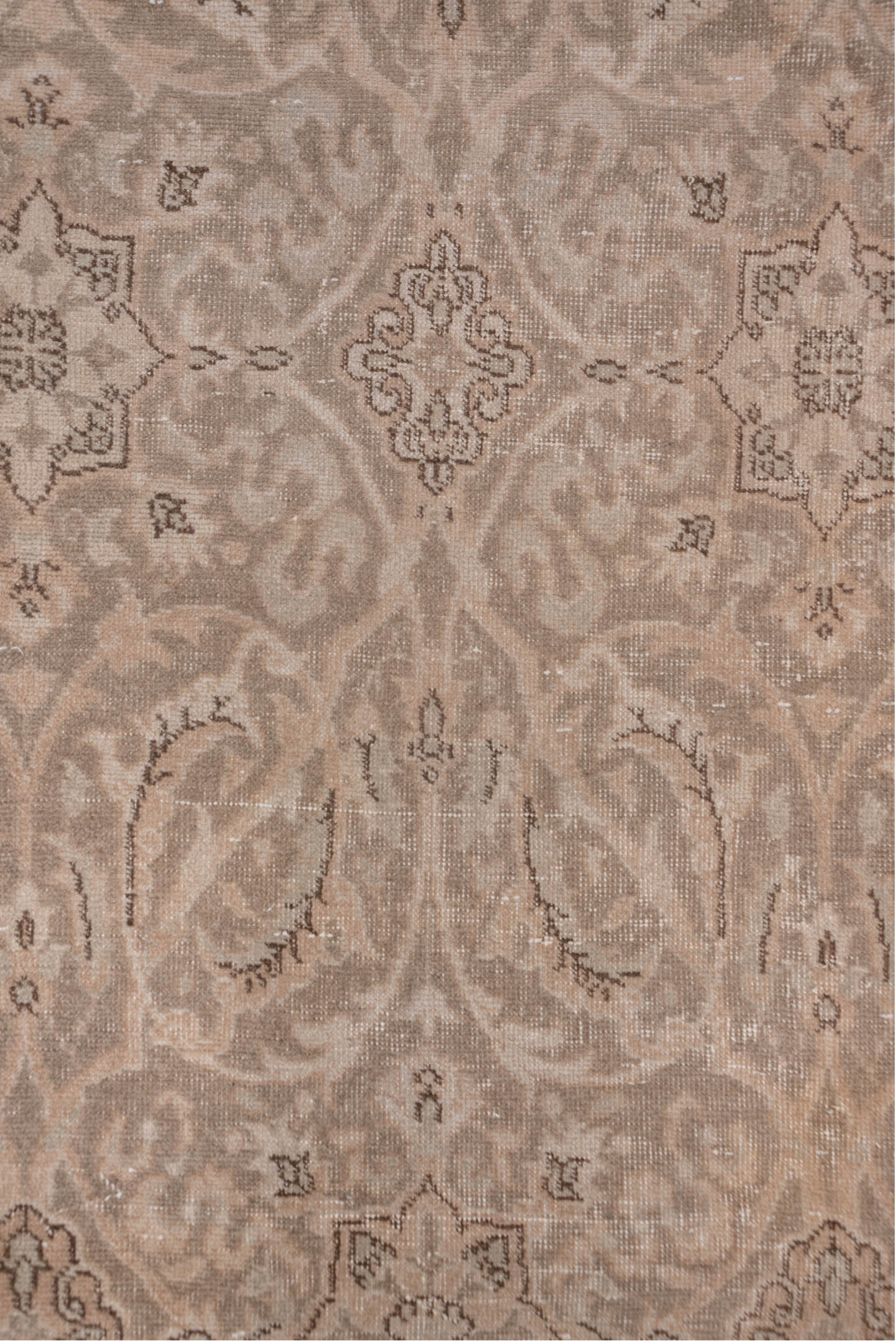 6' x 9' one-of-a-kind handmade vintage Oushak medium size rug. Color palette: taupe, beige, ivory, camel, brown, gray