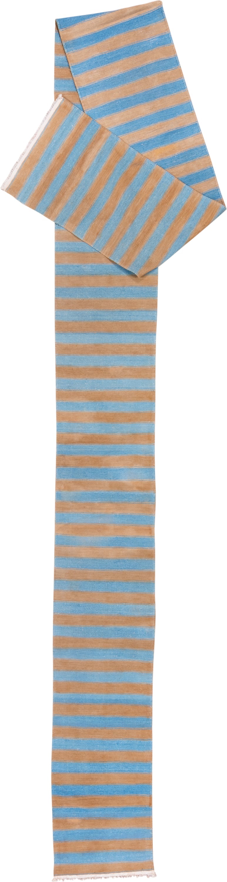2' x 24' one-of-a-kind handmade vintage Dhurrie runner rug. Color palette: sky blue, camel, ivory, light blue, beige
