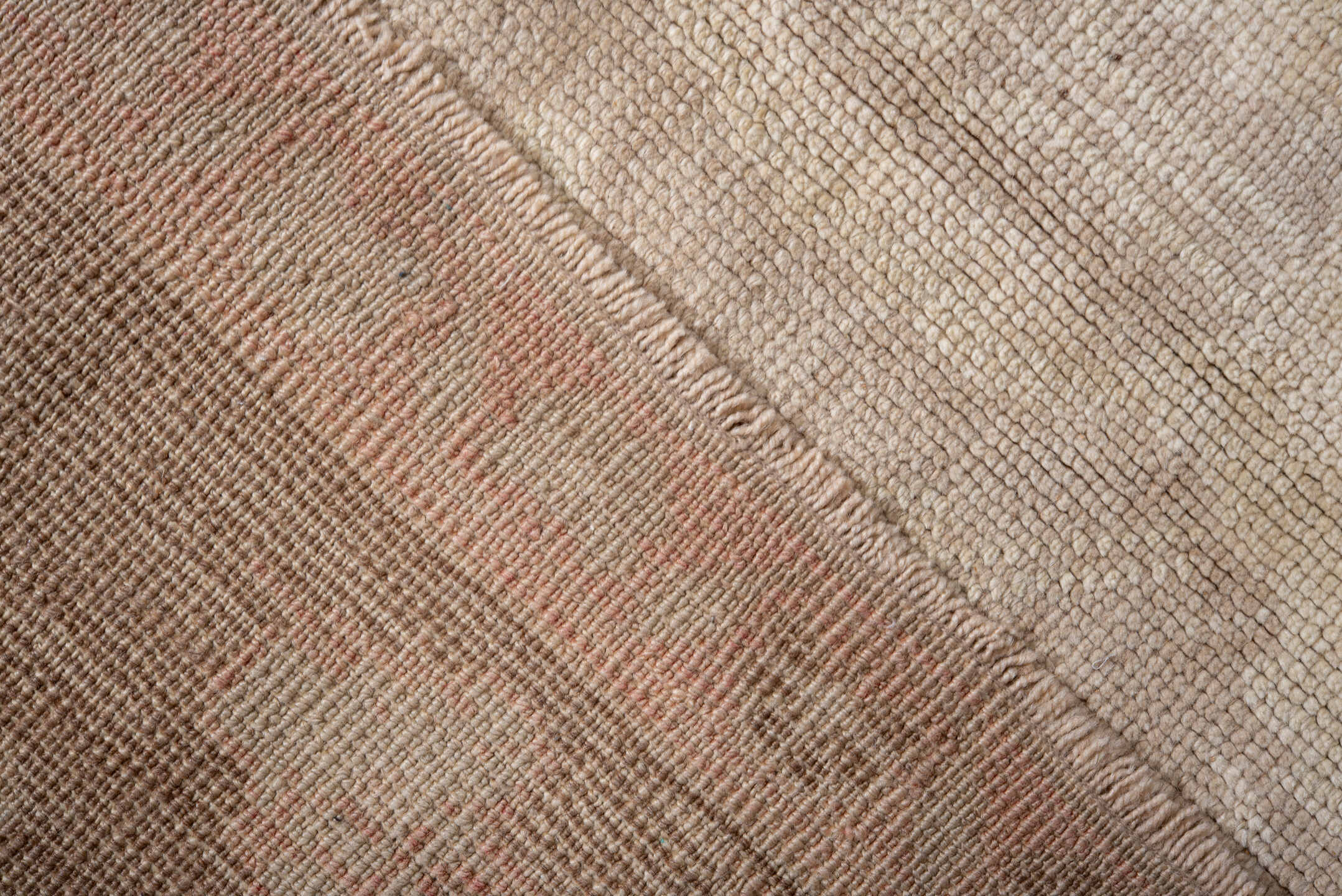 4' x 8' one-of-a-kind handmade vintage Oushak rug. Color palette: antiquewhite, brown, gray, light gray, linen, off-white