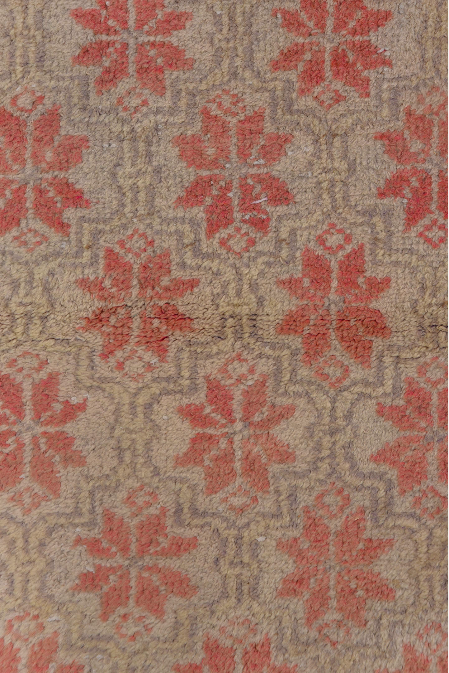 2' x 6' one-of-a-kind handmade vintage Oushak runner rug. Color palette: brown, off-white, orange, pink, red, snow, white