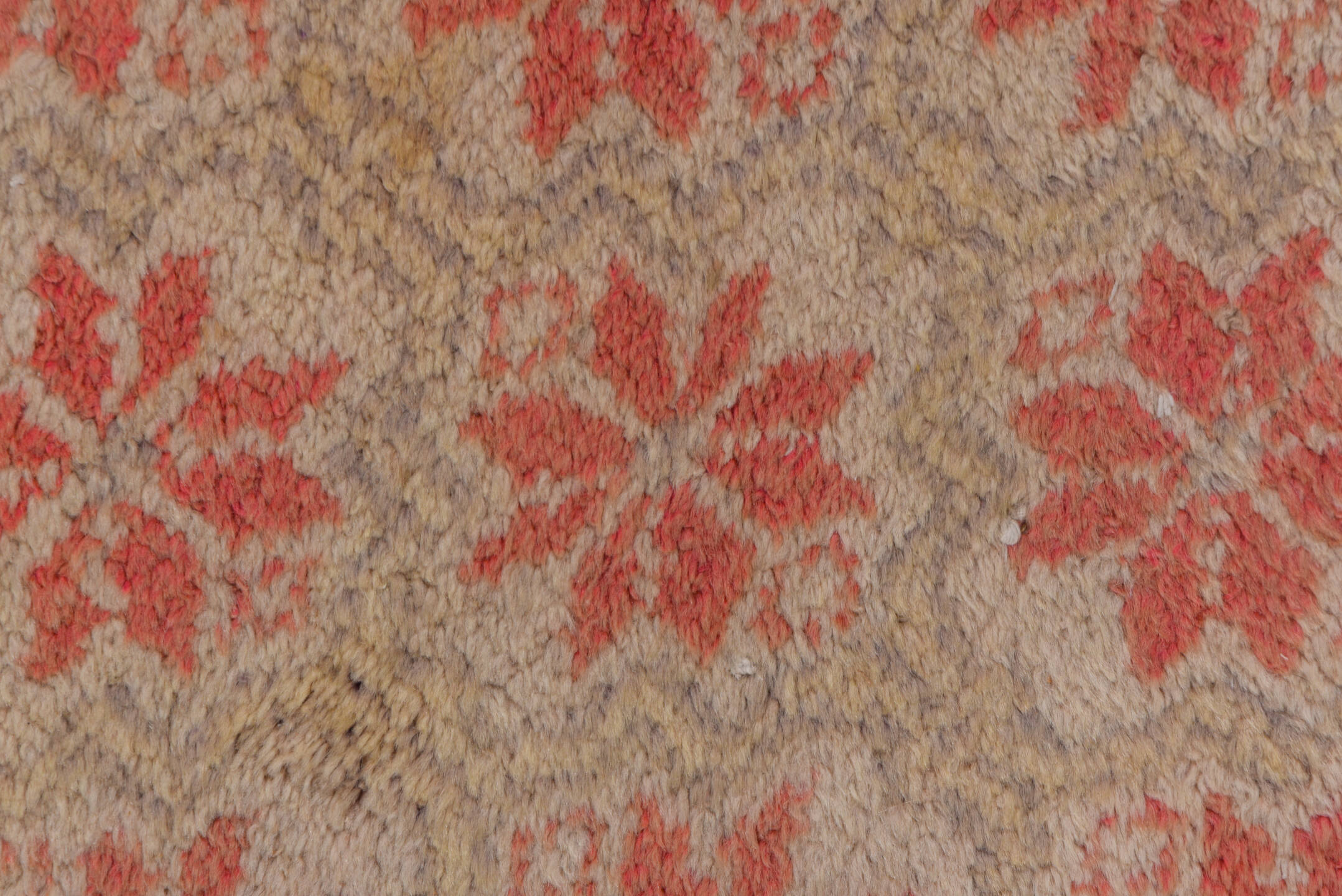 2' x 6' one-of-a-kind handmade vintage Oushak runner rug. Color palette: brown, off-white, orange, pink, red, snow, white
