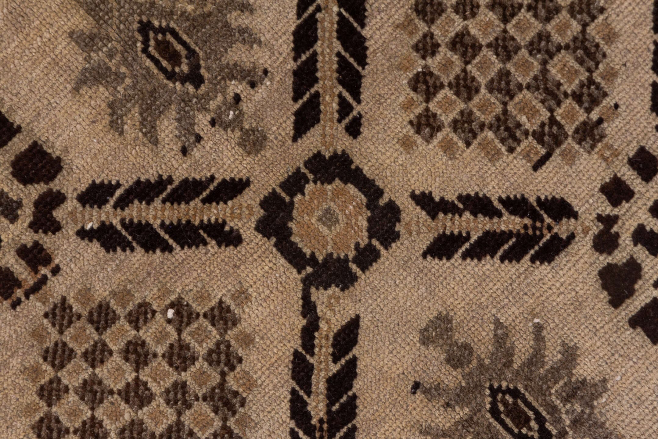 5' x 10' one-of-a-kind handmade vintage Oushak medium size rug. Color palette: taupe, camel, brown, ivory, charcoal, beige