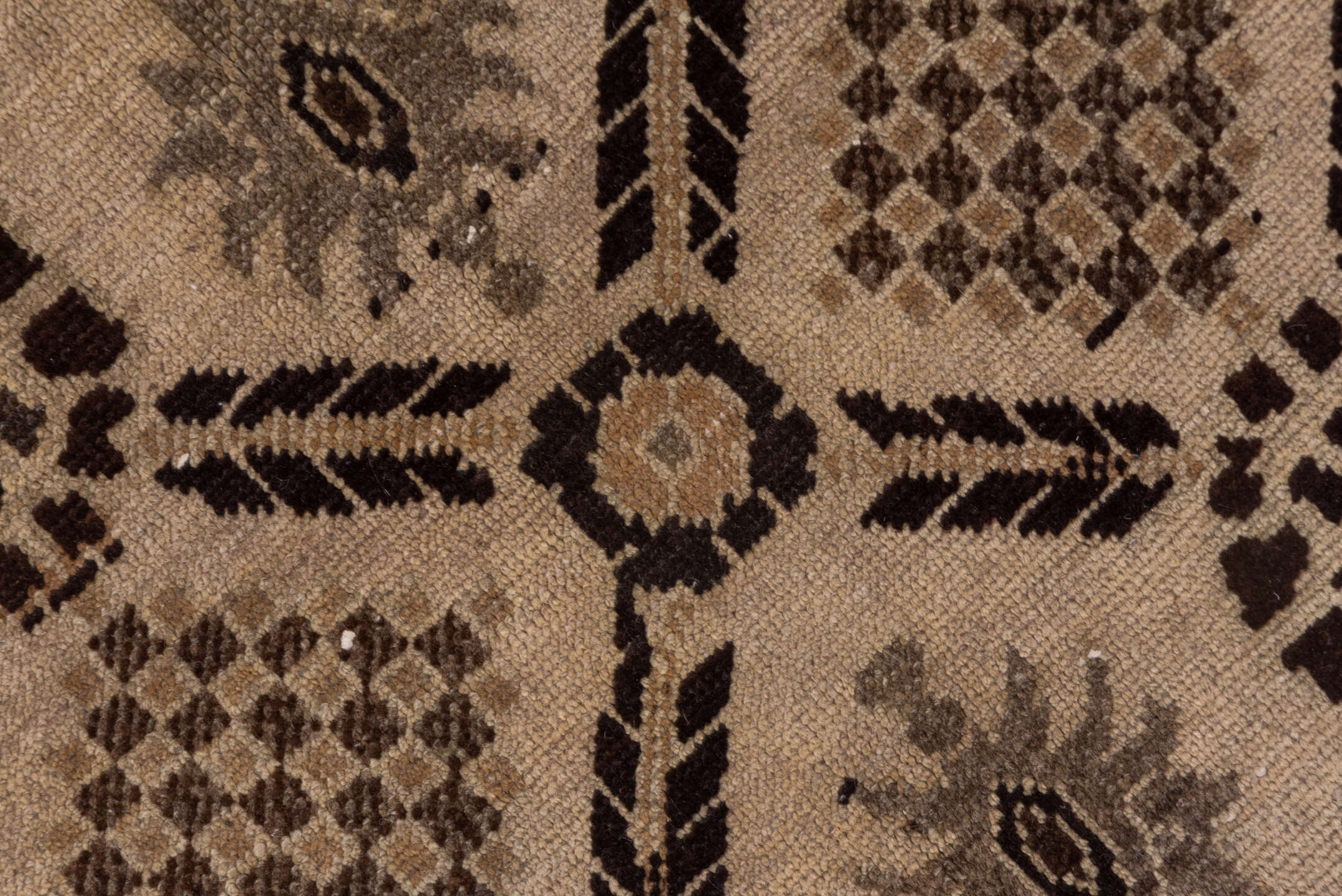 5' x 10' one-of-a-kind handmade vintage Oushak medium size rug. Color palette: taupe, camel, brown, ivory, charcoal, beige