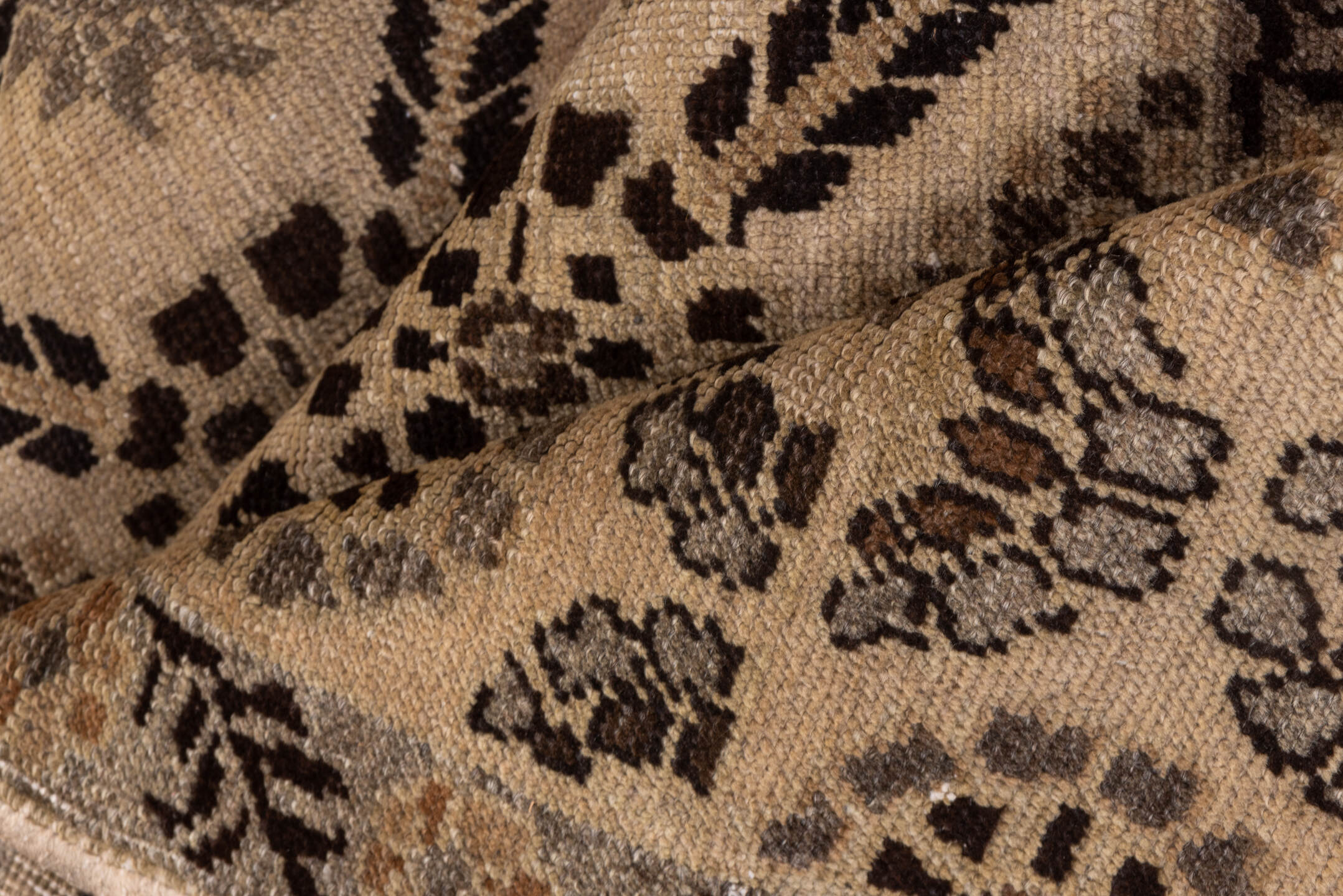 5' x 10' one-of-a-kind handmade vintage Oushak medium size rug. Color palette: taupe, camel, brown, ivory, charcoal, beige