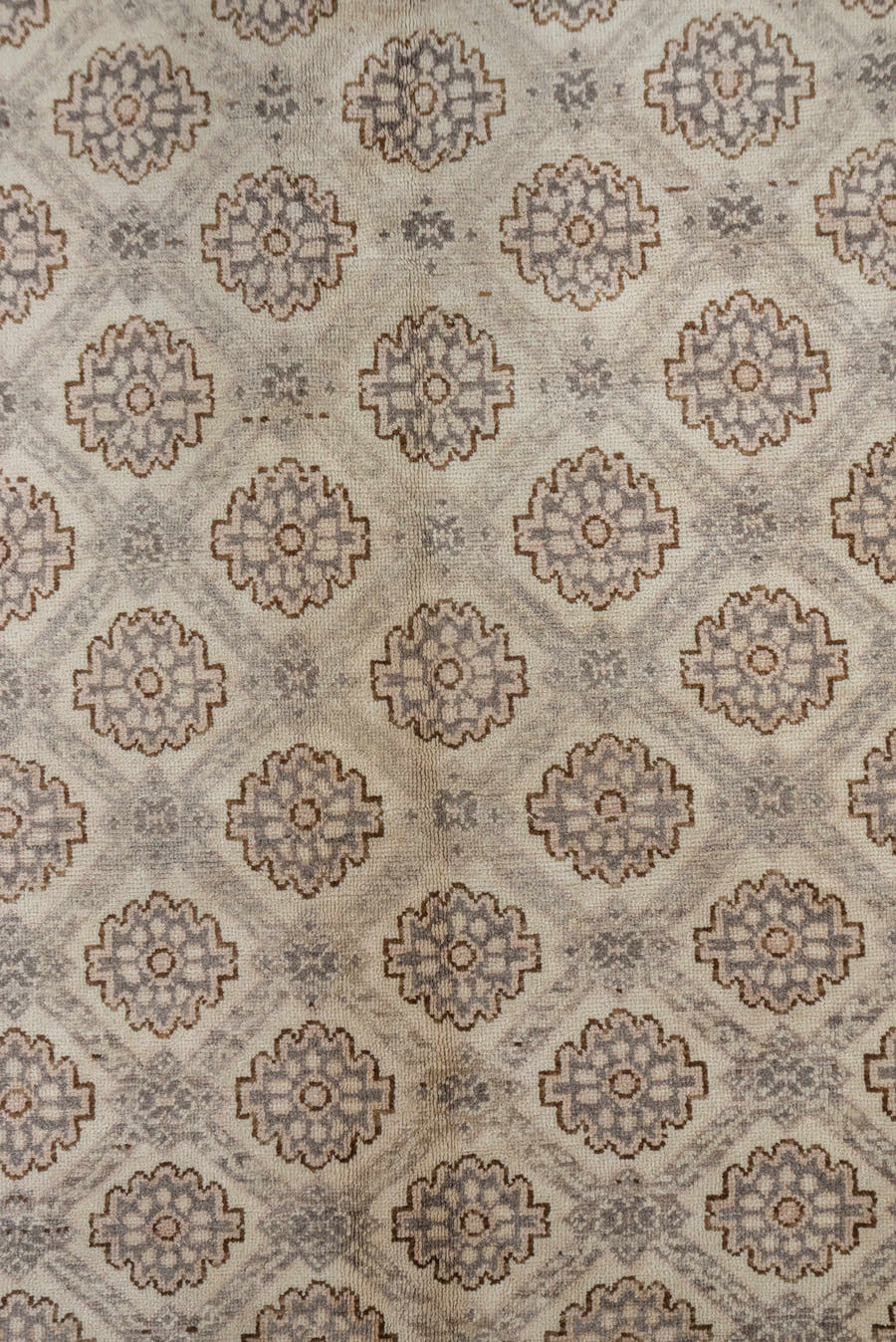 5' x 10' one-of-a-kind handmade vintage Konya medium size rug. Color palette: beige, taupe, brown, ivory, camel, charcoal