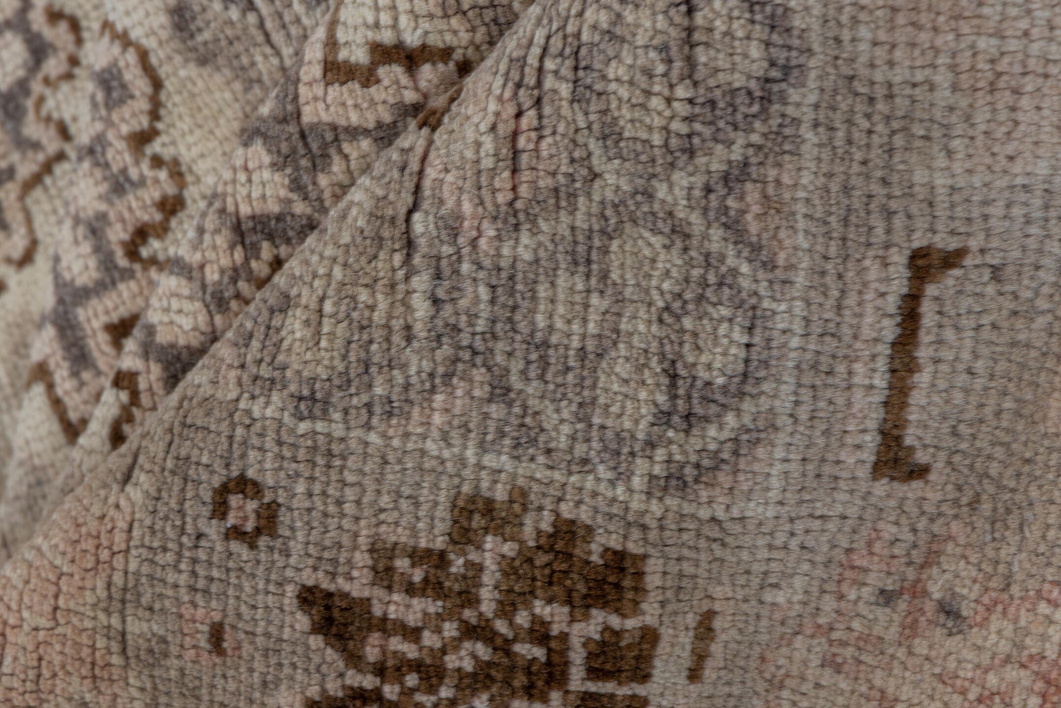 5' x 10' one-of-a-kind handmade vintage Konya medium size rug. Color palette: beige, taupe, brown, ivory, camel, charcoal