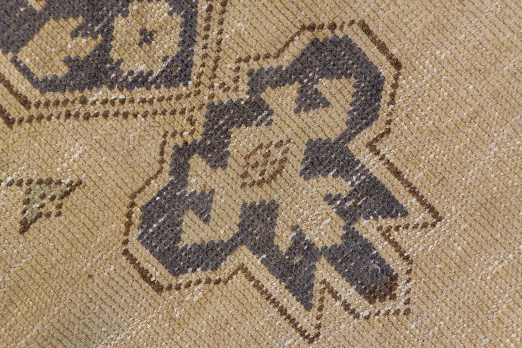 7' x 10' one-of-a-kind handmade vintage Oushak large size rug. Color palette: ivory, taupe, brown, beige, camel, charcoal