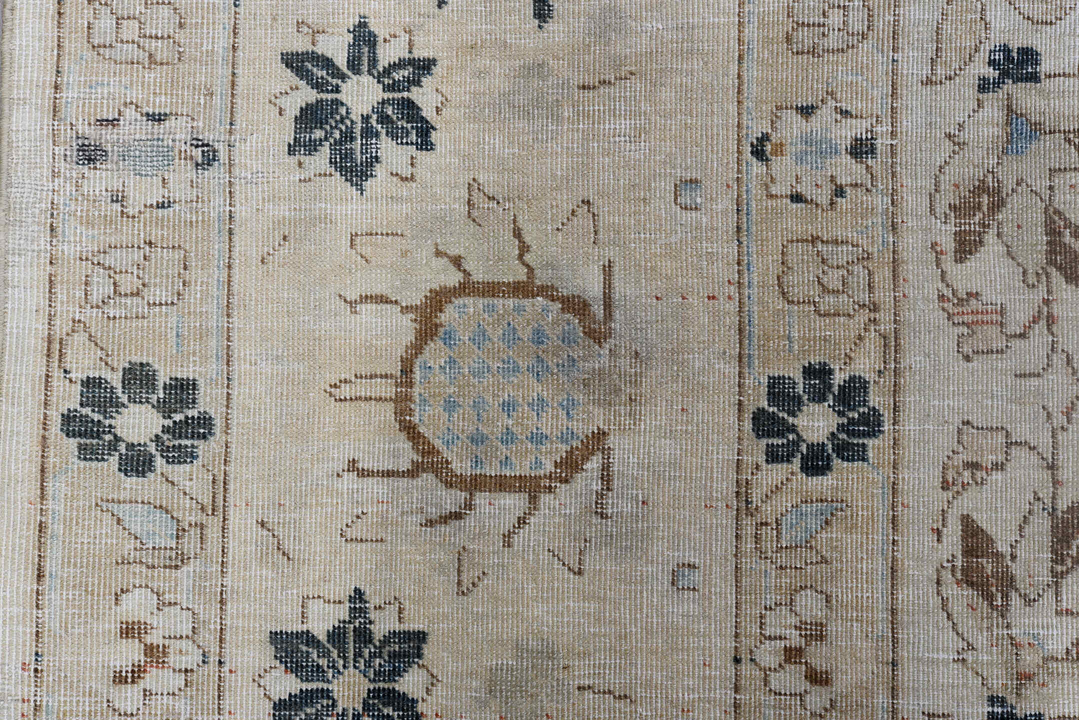 8' x 11' one-of-a-kind handmade antique Tabriz large size rug. Color palette: ivory, beige, blush, camel, slate_blue, taupe