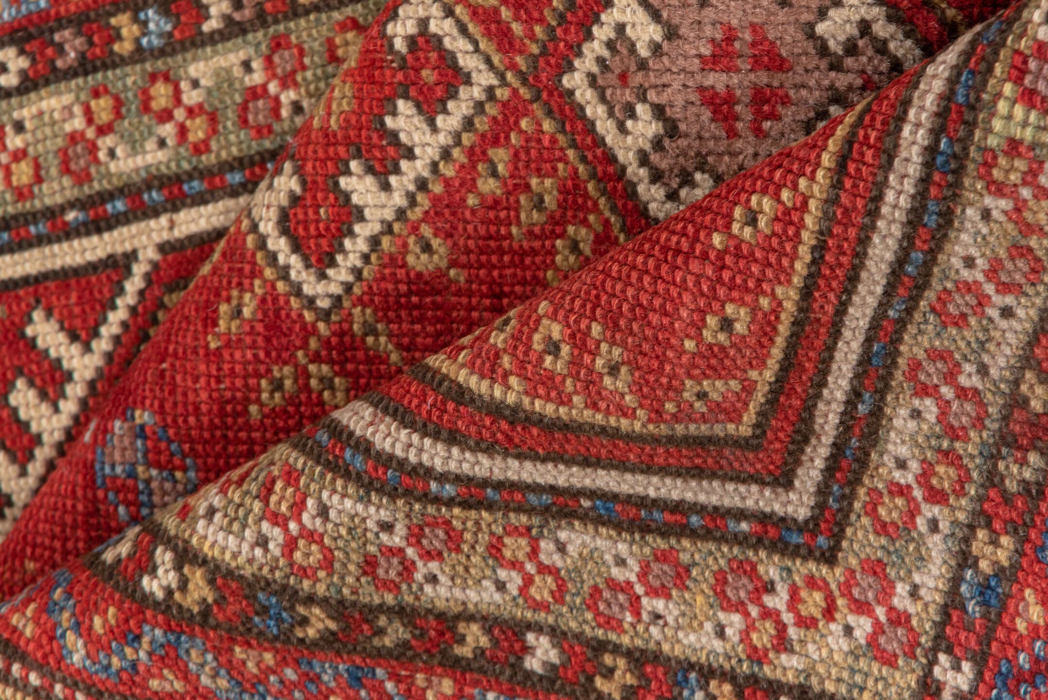 3' x 5' one-of-a-kind handmade vintage Melas small size rug. Color palette: rust, ivory, brick, navy, camel, rose, brown