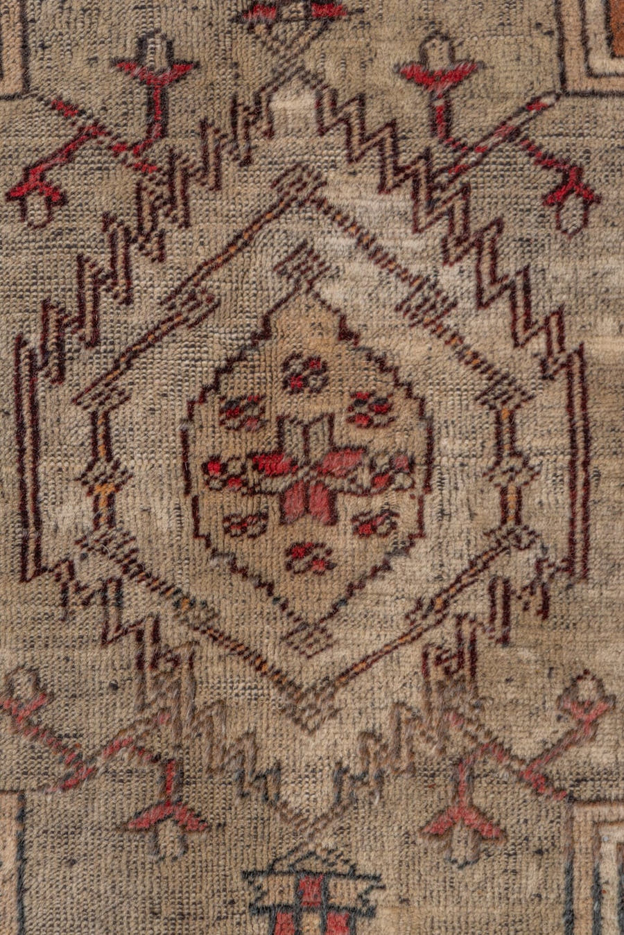 6' x 9' one-of-a-kind handmade vintage Oushak medium size rug. Color palette: ivory, rust, burgundy, taupe, gold, brown