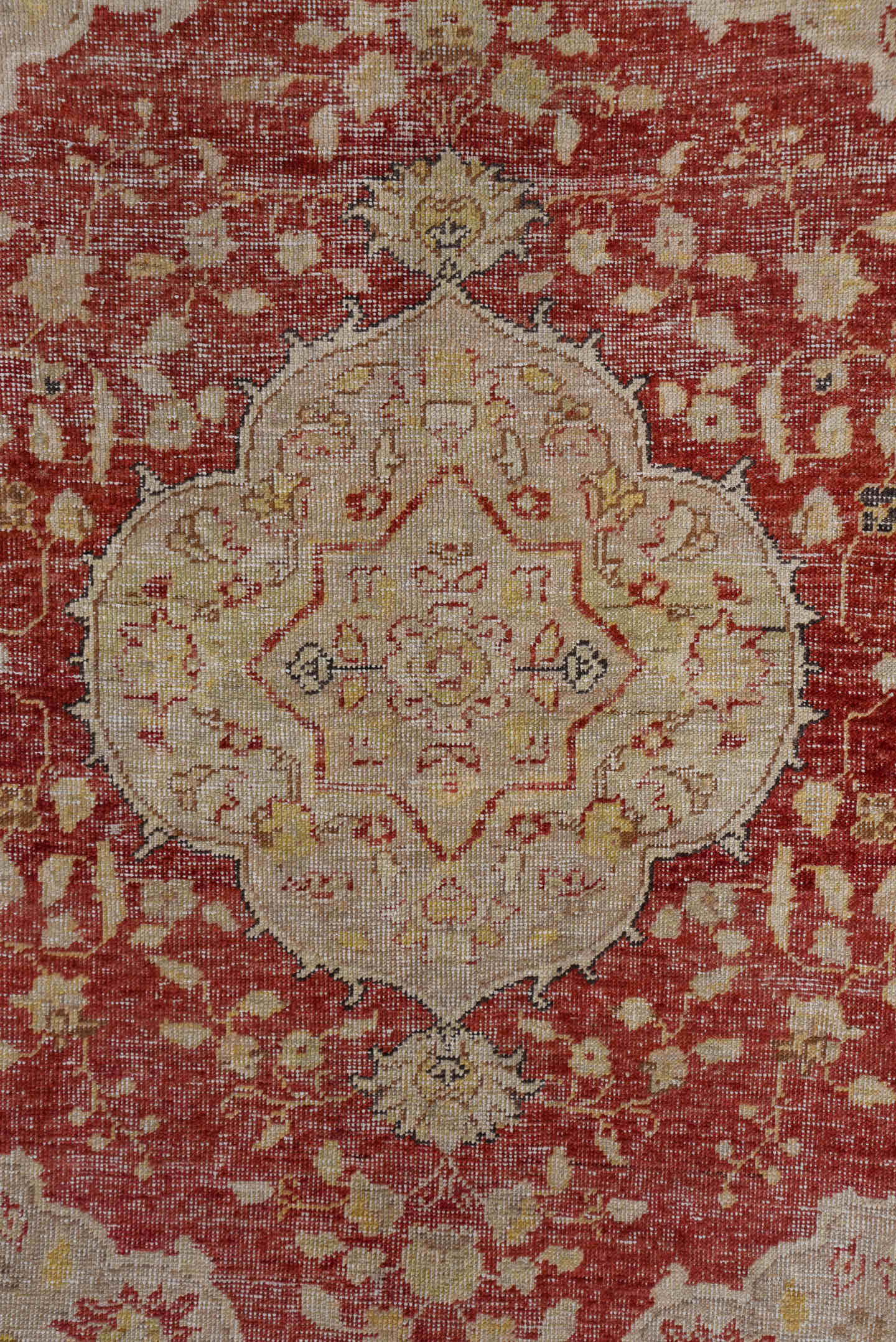 5' x 7' one-of-a-kind handmade vintage Oushak rug. Color palette: ivory, rust, blush, charcoal, cream, rose, terracotta