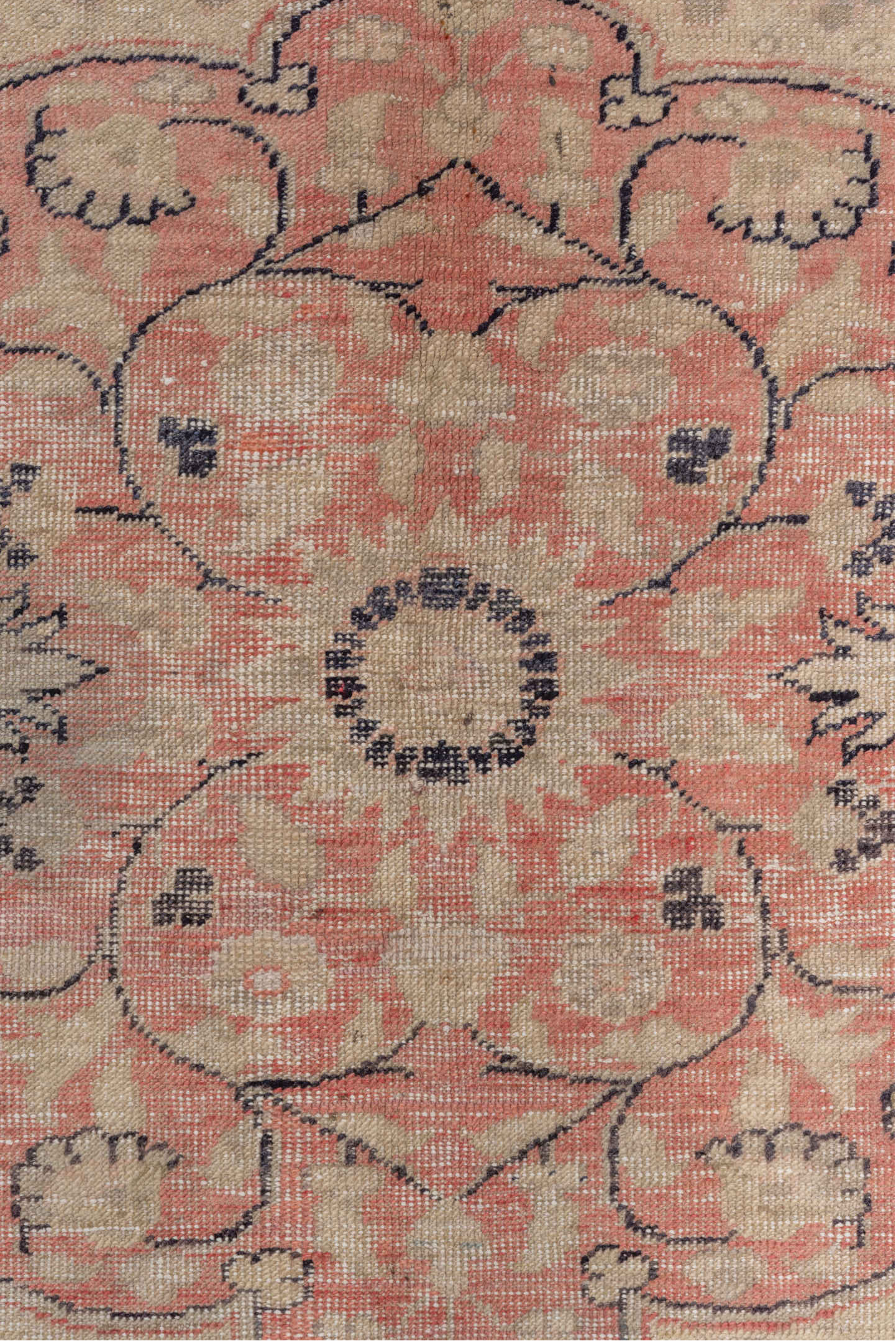 6' x 9' one-of-a-kind handmade antique Oushak medium size rug. Color palette: taupe, blush, ivory, charcoal, rose, beige