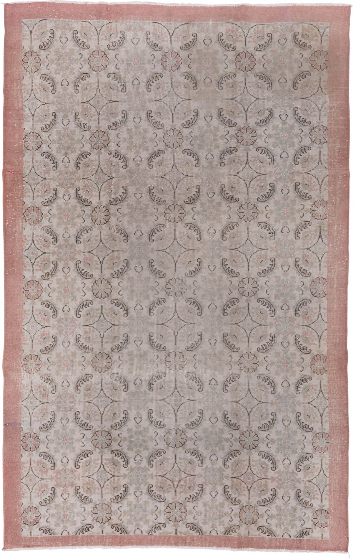6' x 10' one-of-a-kind handmade vintage Sparta large size rug. Color palette: ivory, blush, taupe, charcoal, pale blue